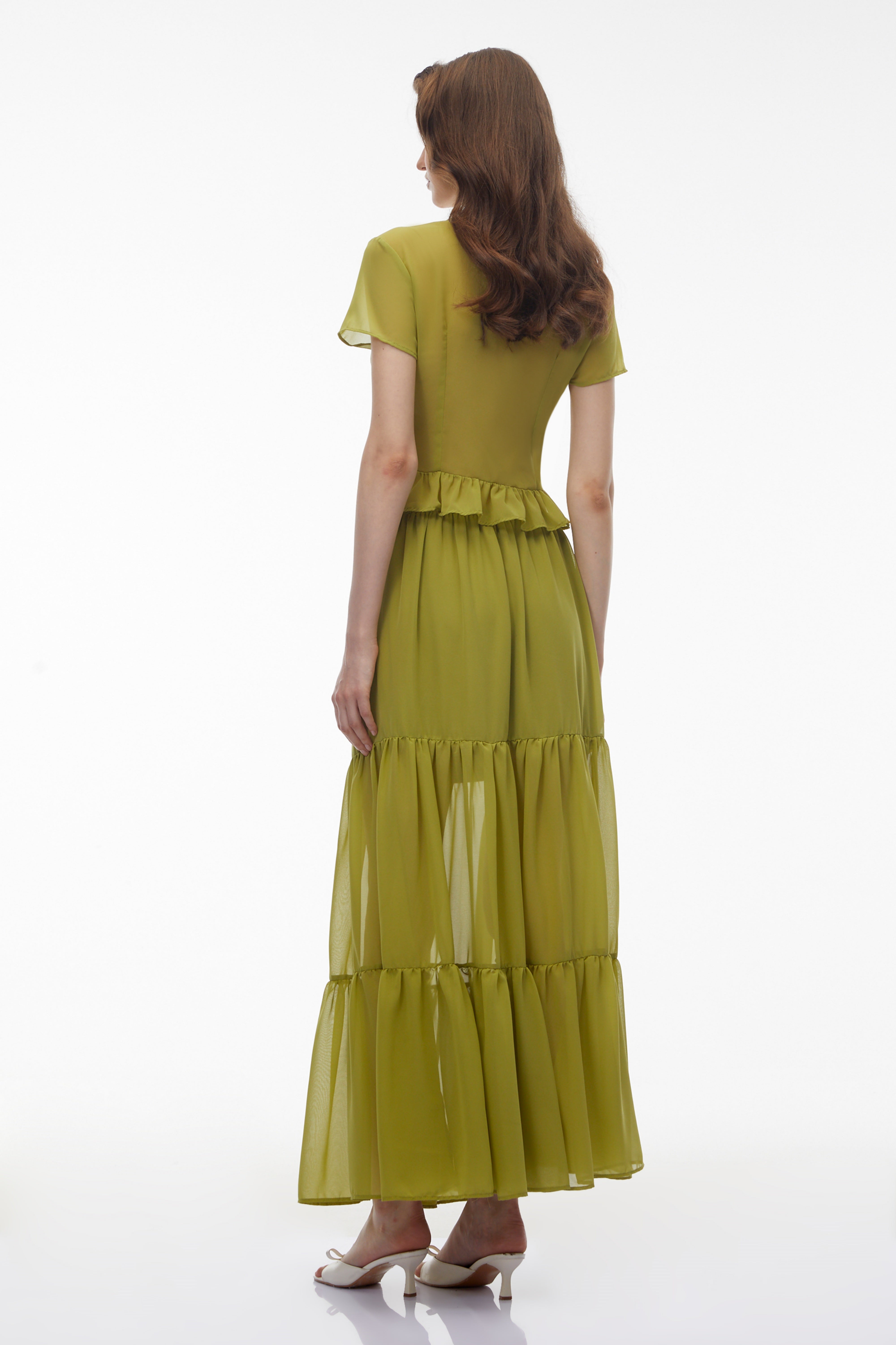 Pleiade Green Floral Lace Chiffon Top & Skirt Set