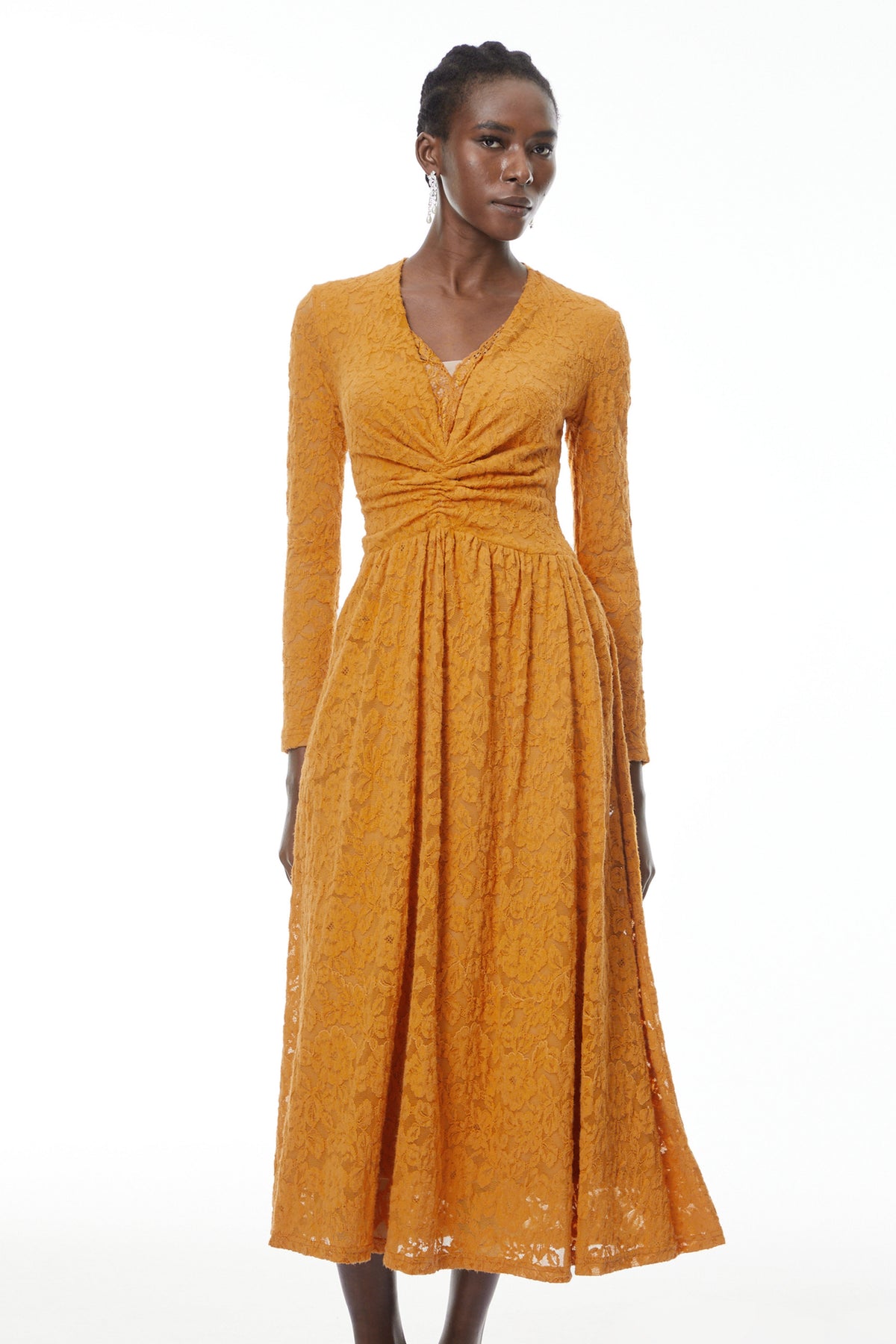 Posie Yellow Floral Lace Ruched Maxi Dress (Final Sale)
