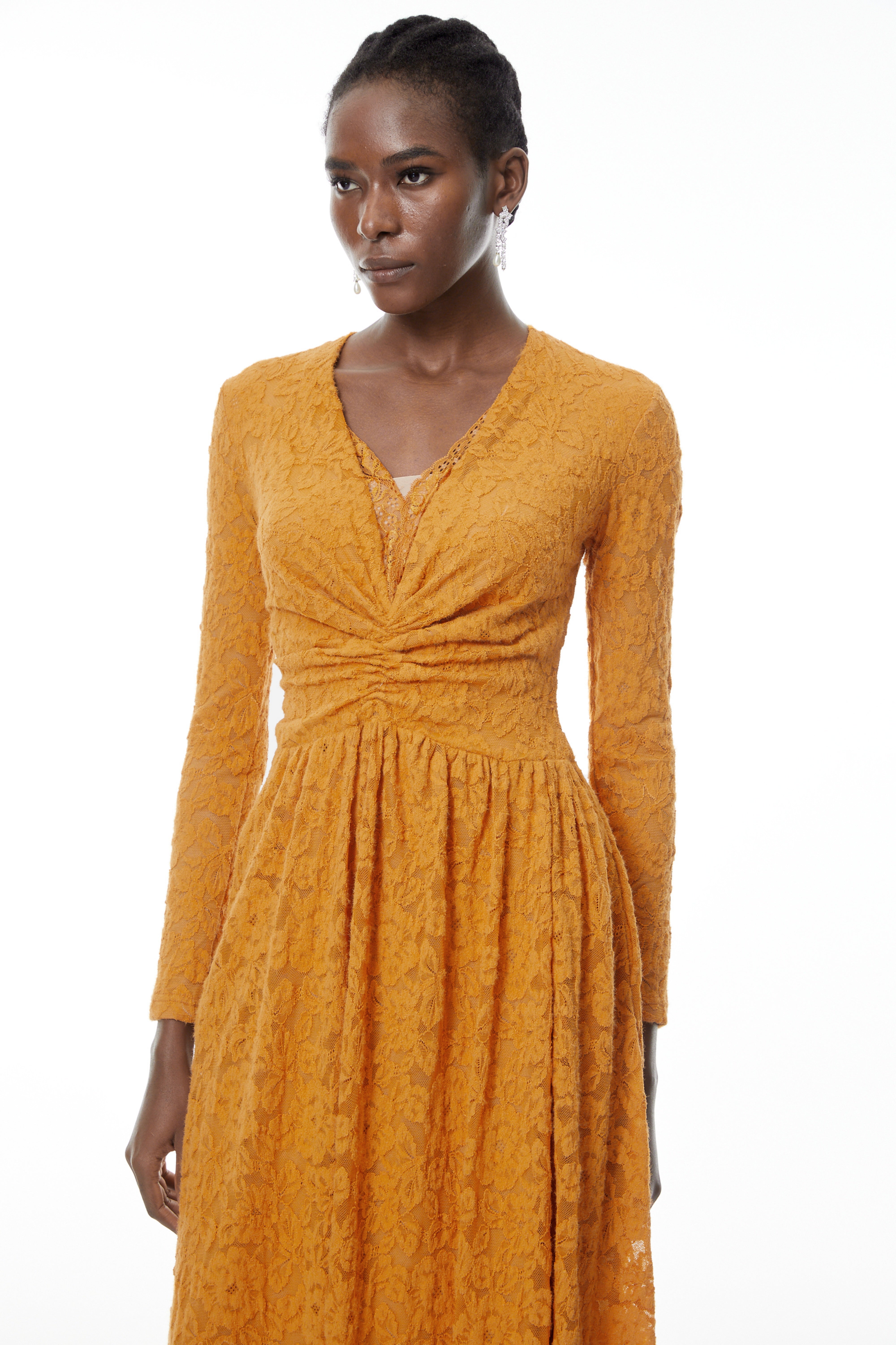 Posie Yellow Floral Lace Ruched Maxi Dress (Final Sale)