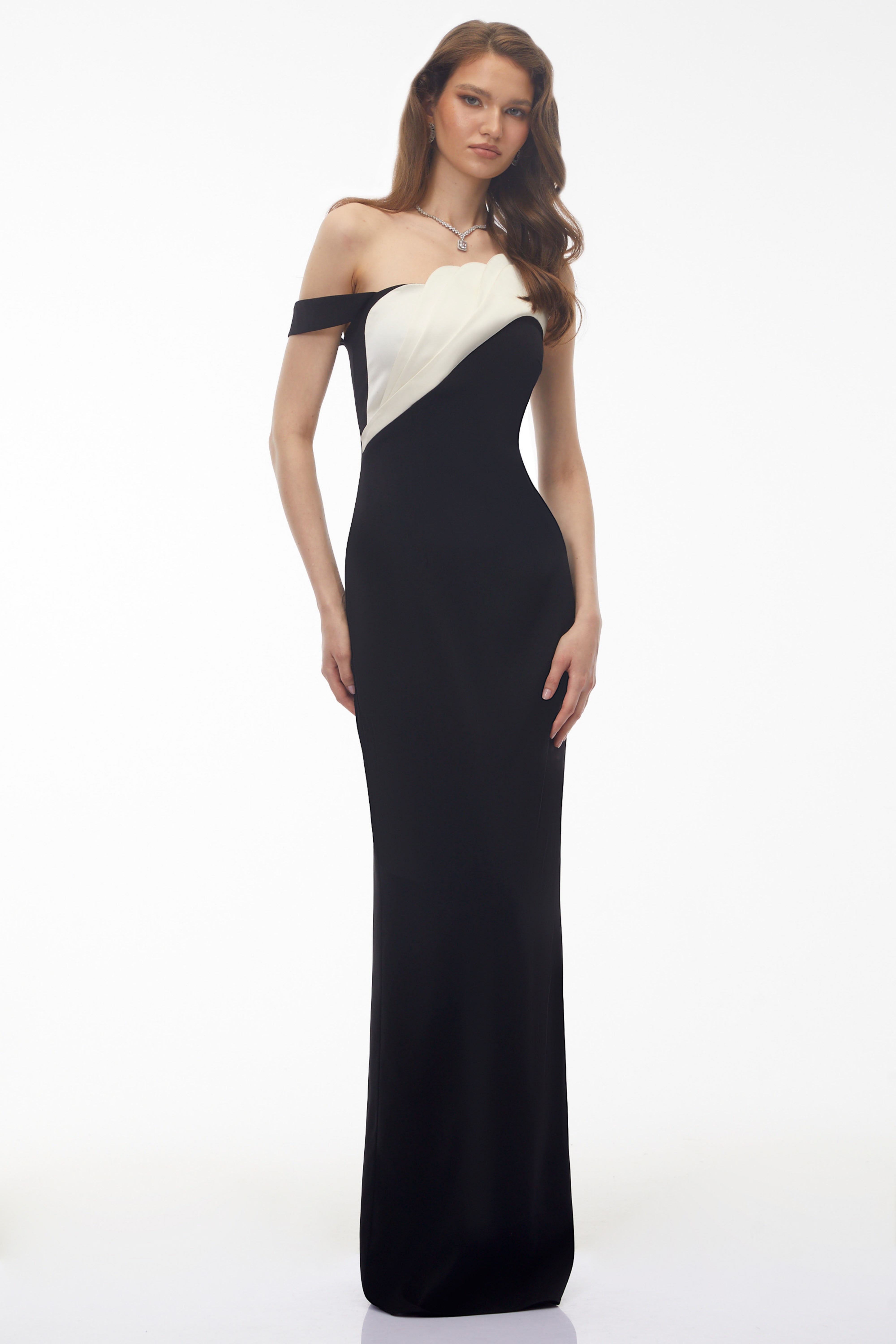 Priscila Black One Shoulder Color Block Maxi Dress