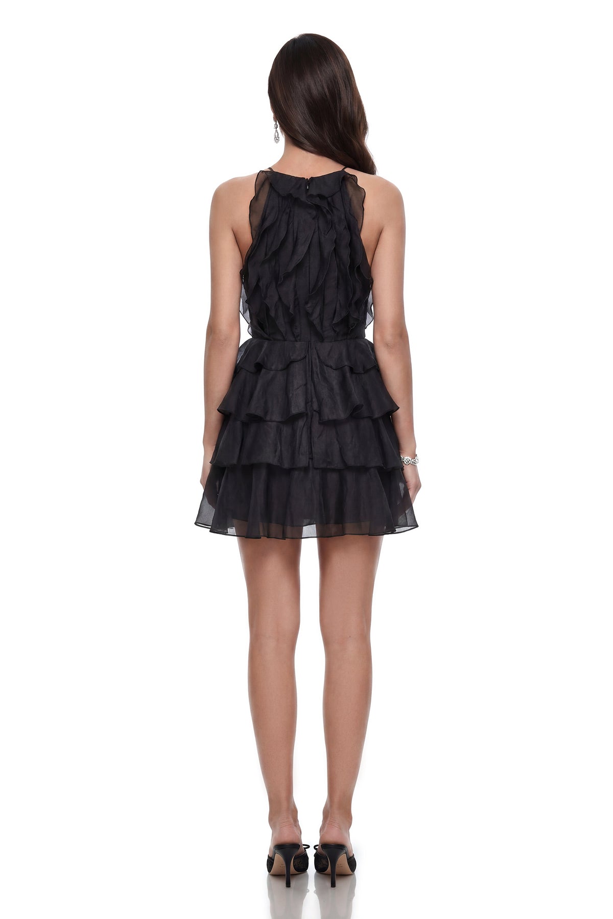 Priscilla Black Ruffled Tiered Mini Dress