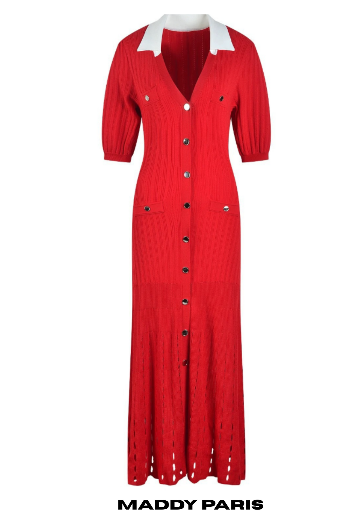 Sandro Collared Knit Button Down midi dress - Red