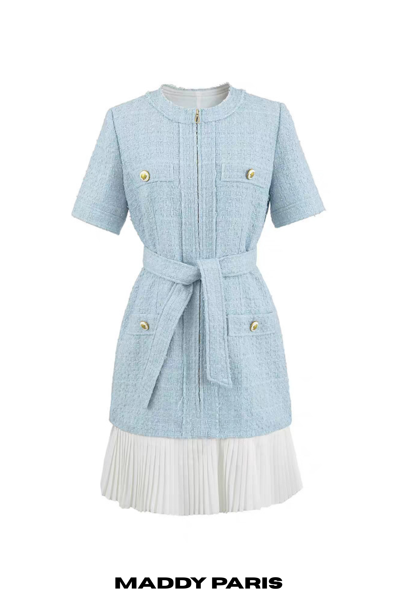 NEW SANDRO Boucle Pocket Tweed Mini Dress - Light Blue
