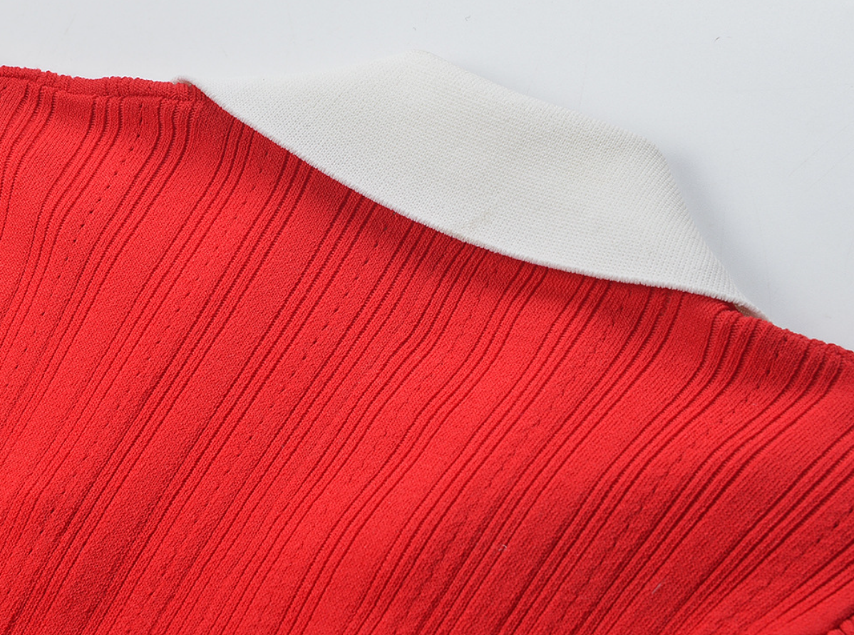 SANDRO VALERIE KNIT MIDI DRESS - RED & WHITE