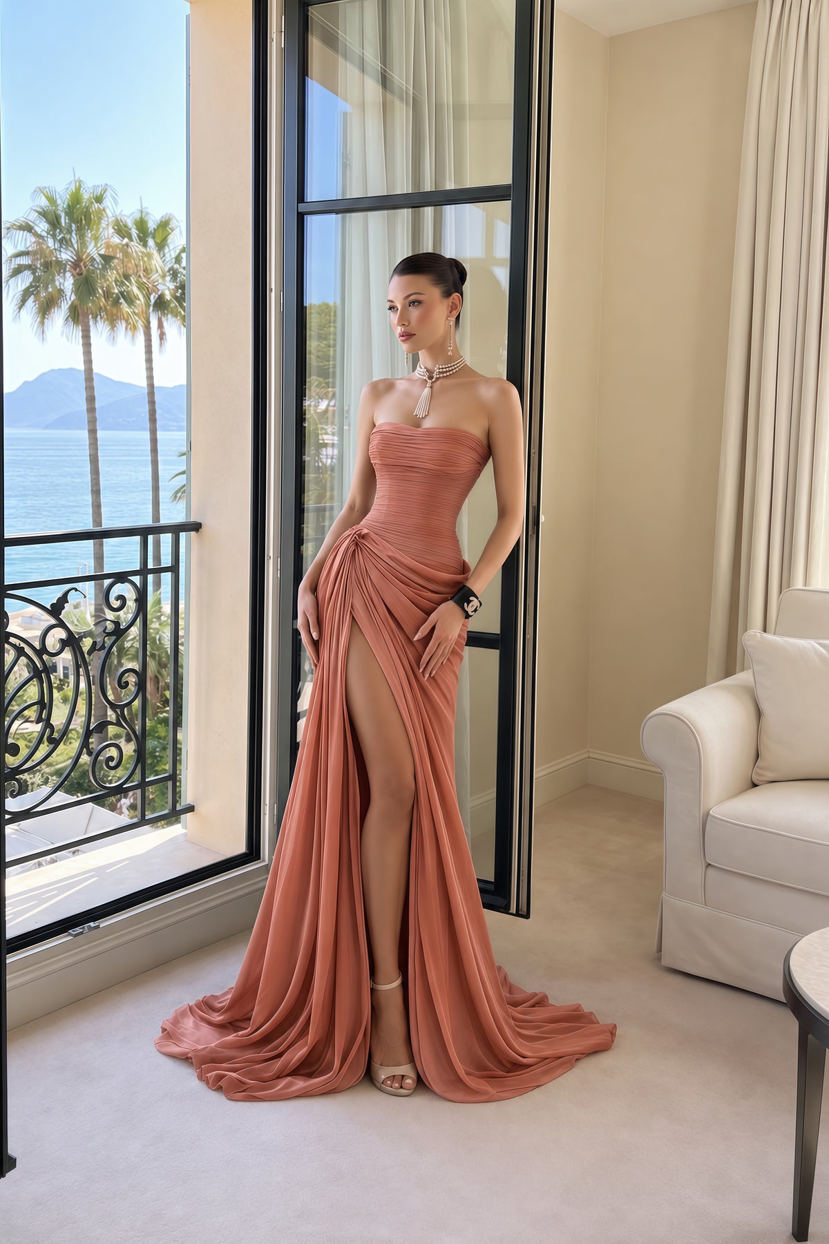 querubina pink asymmetrical ruched maxi dress