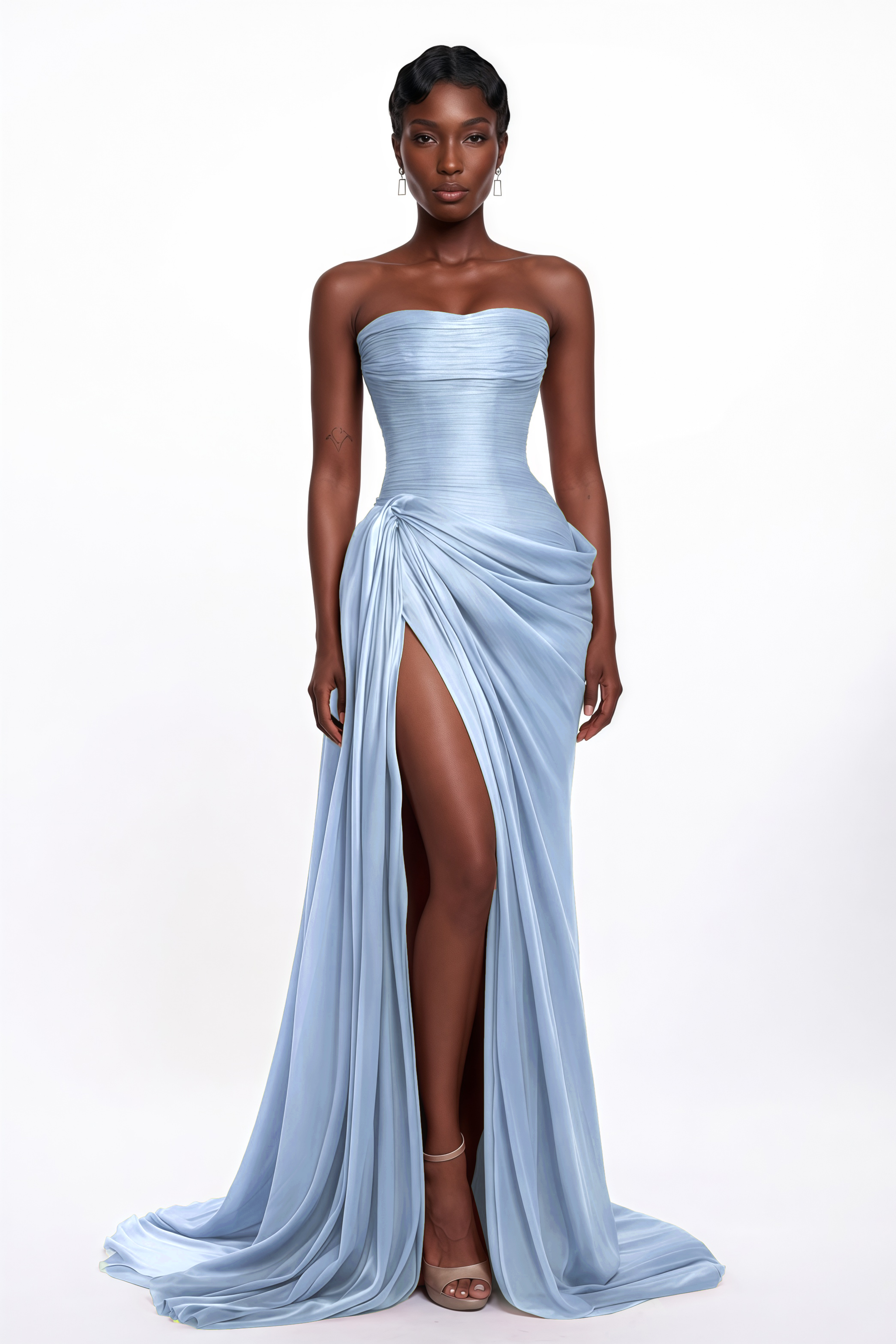 Querubina Blue Asymmetrical Ruched Maxi Dress