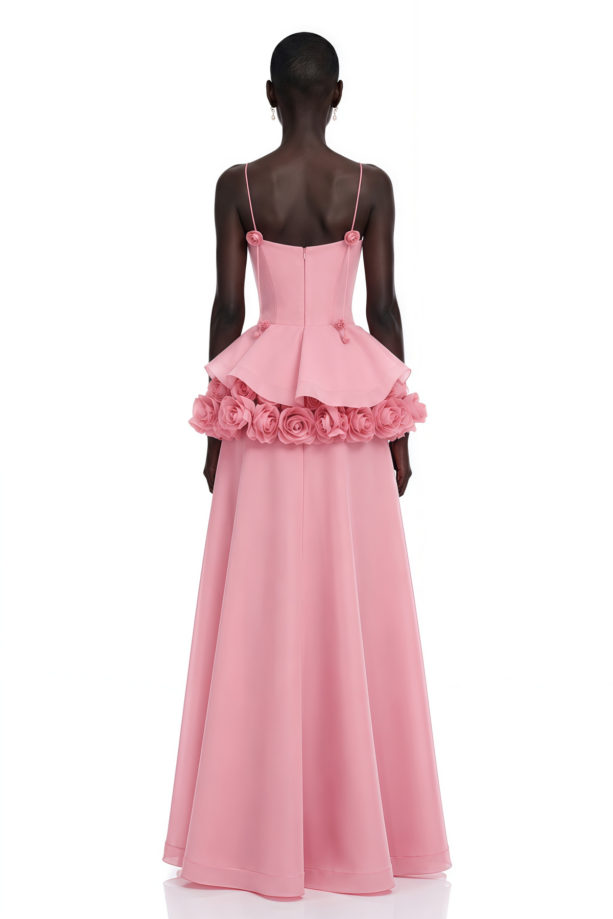 Quitterie Pink Asymmetrical Maxi Dress with 3D Florals