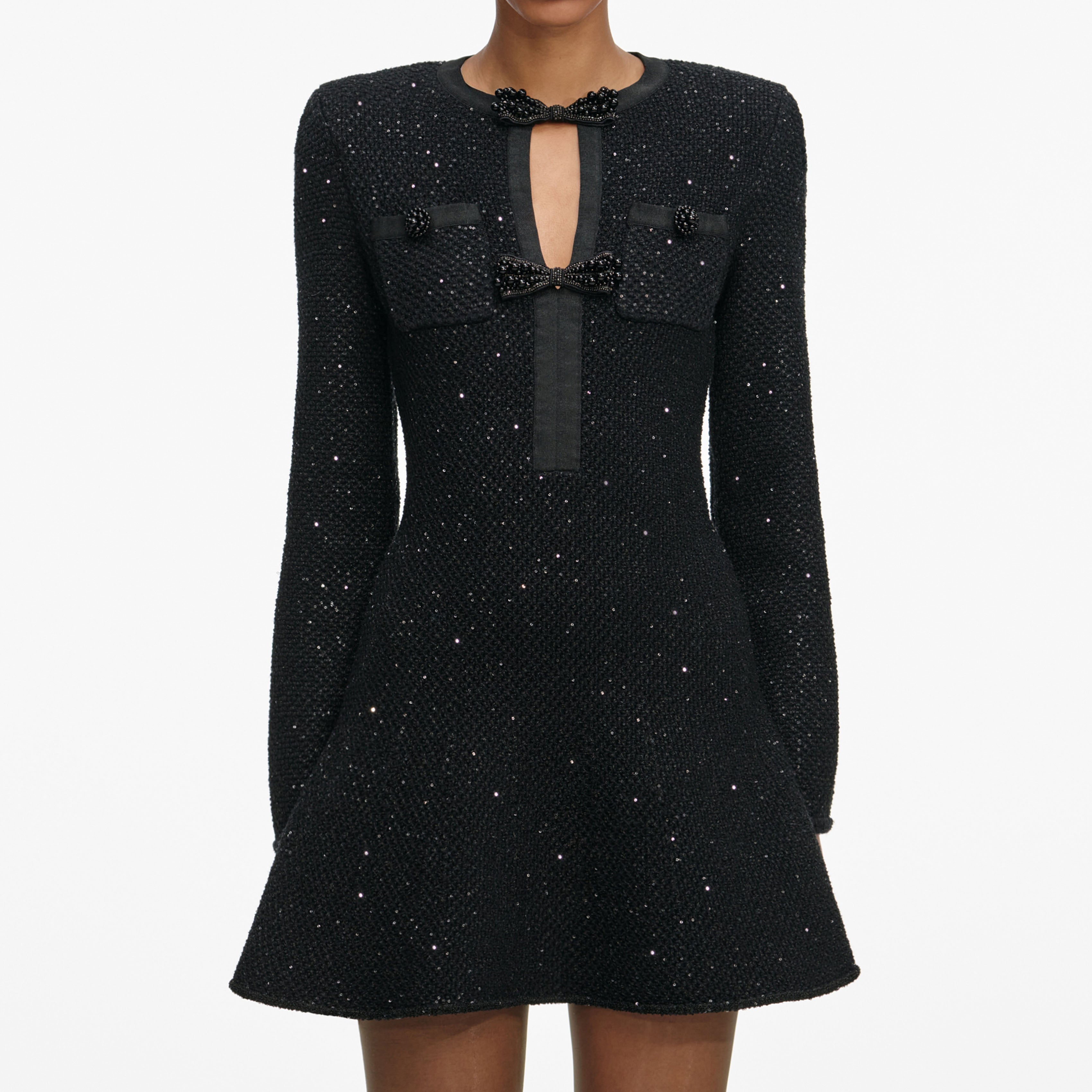 Black Sequin Knit Mini Dress