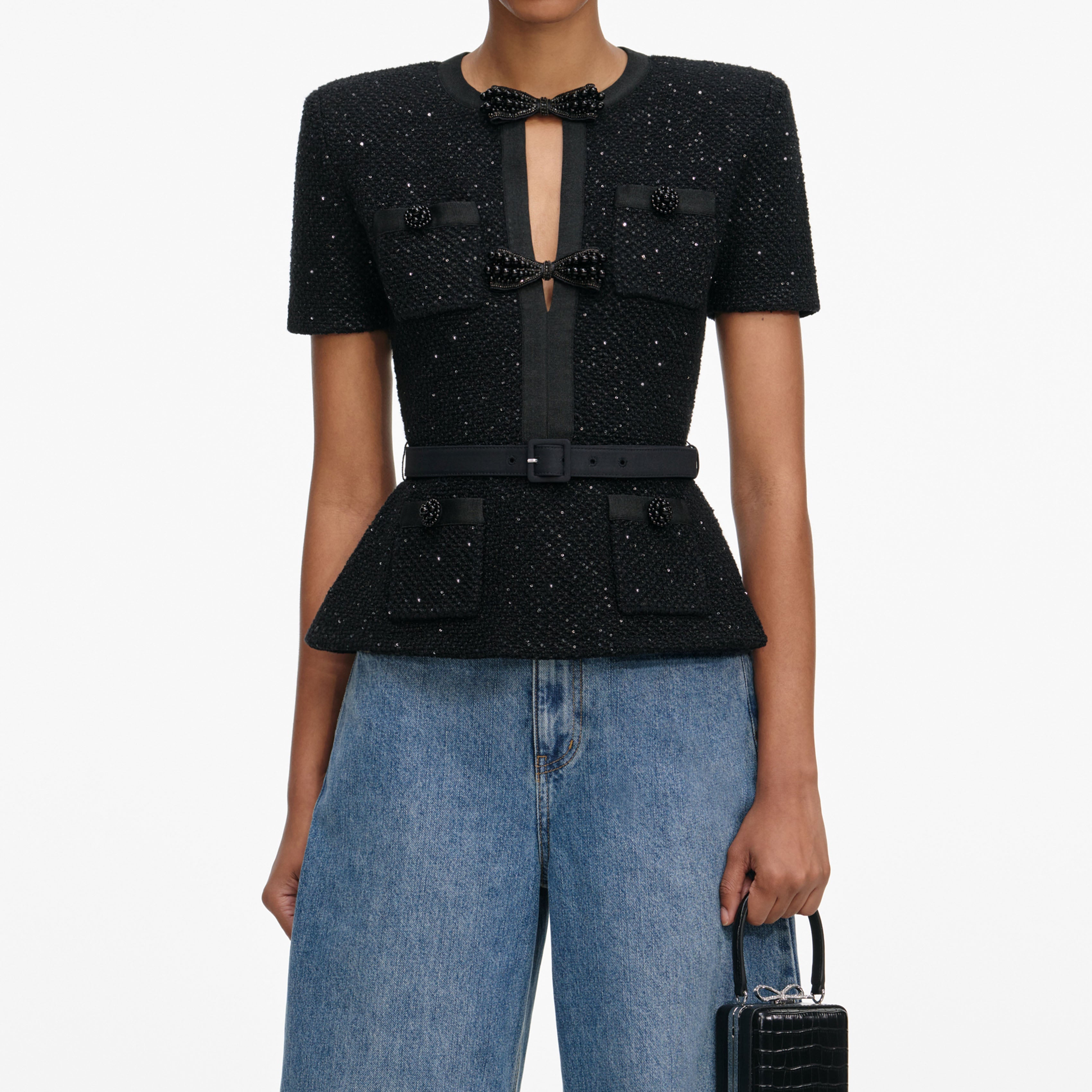 Black Sequin Knit Top