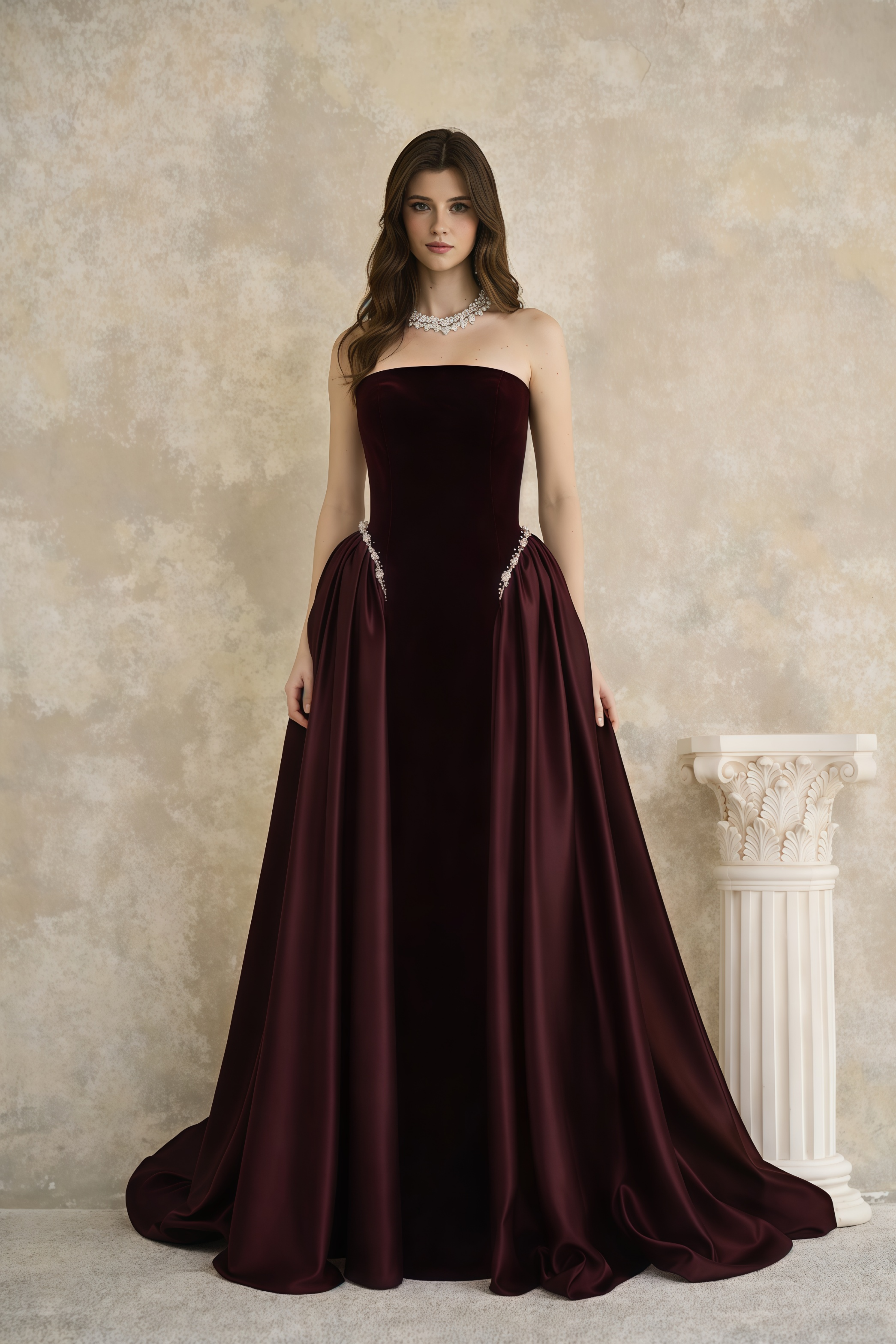 Raffaella Burgundy Pearl Trim Maxi Gown (Final Sale-US Only)