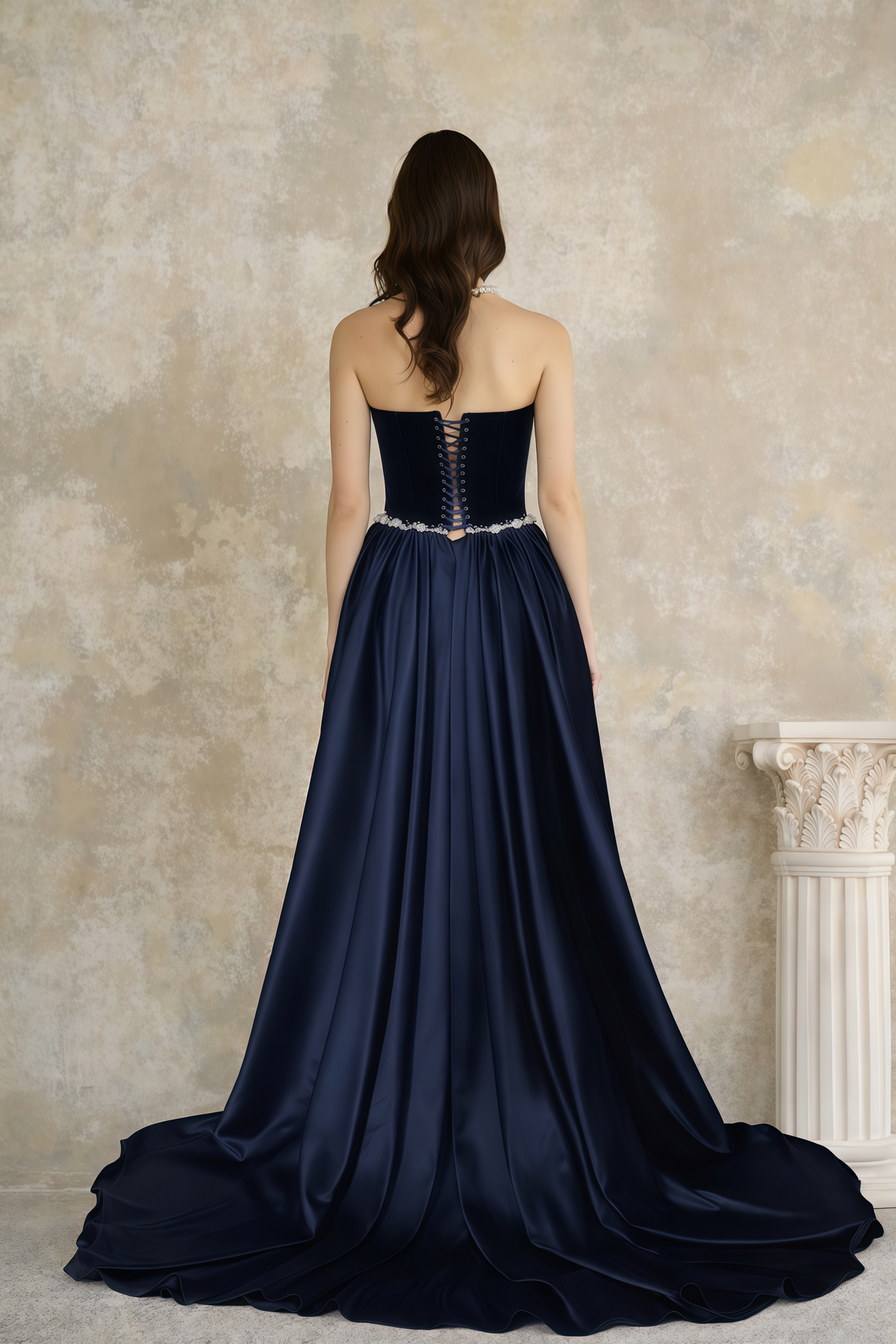 Raffaella Sapphire Pearl Trim Maxi Gown