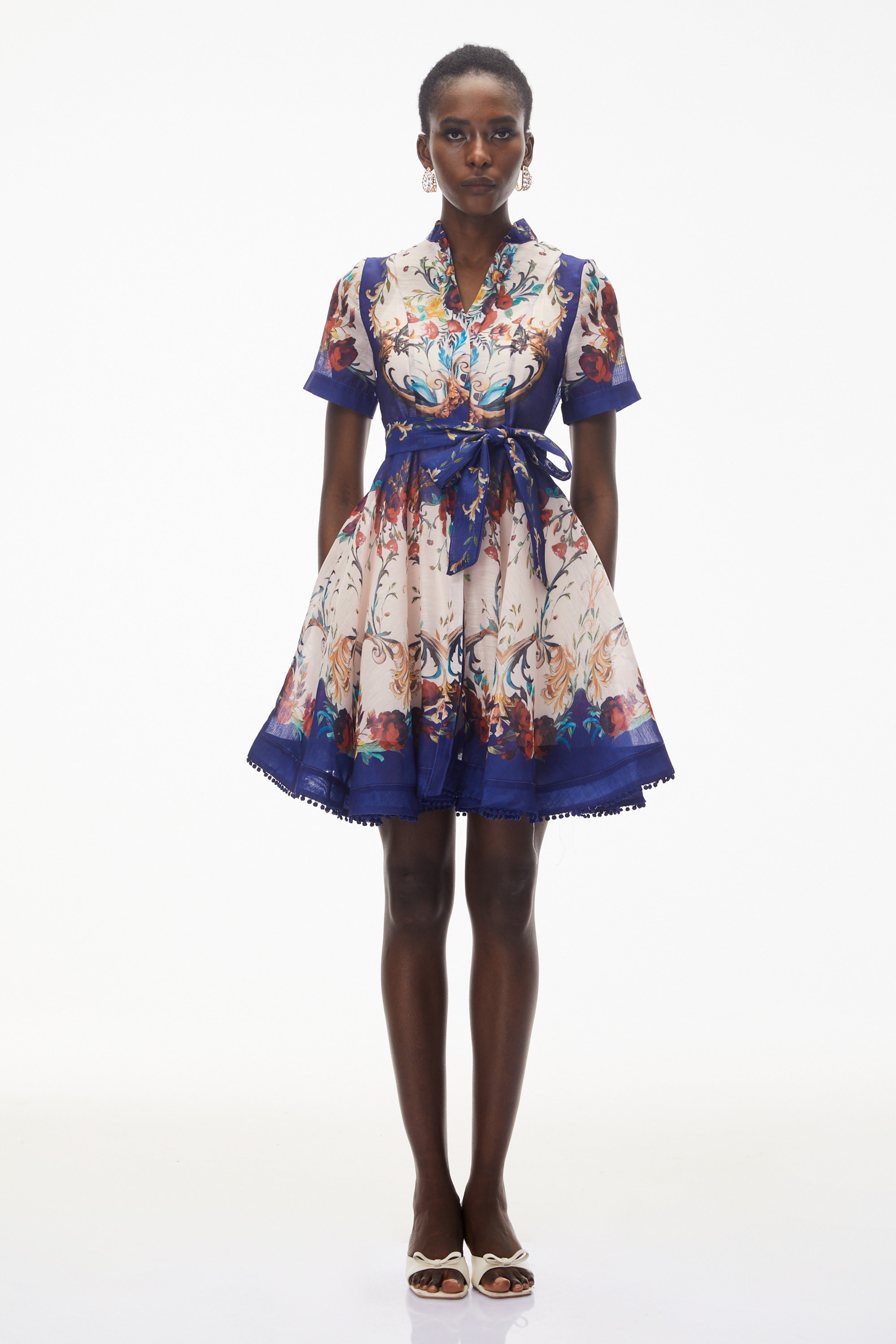 Rahab Blue Color Block Floral Print Mini Dress