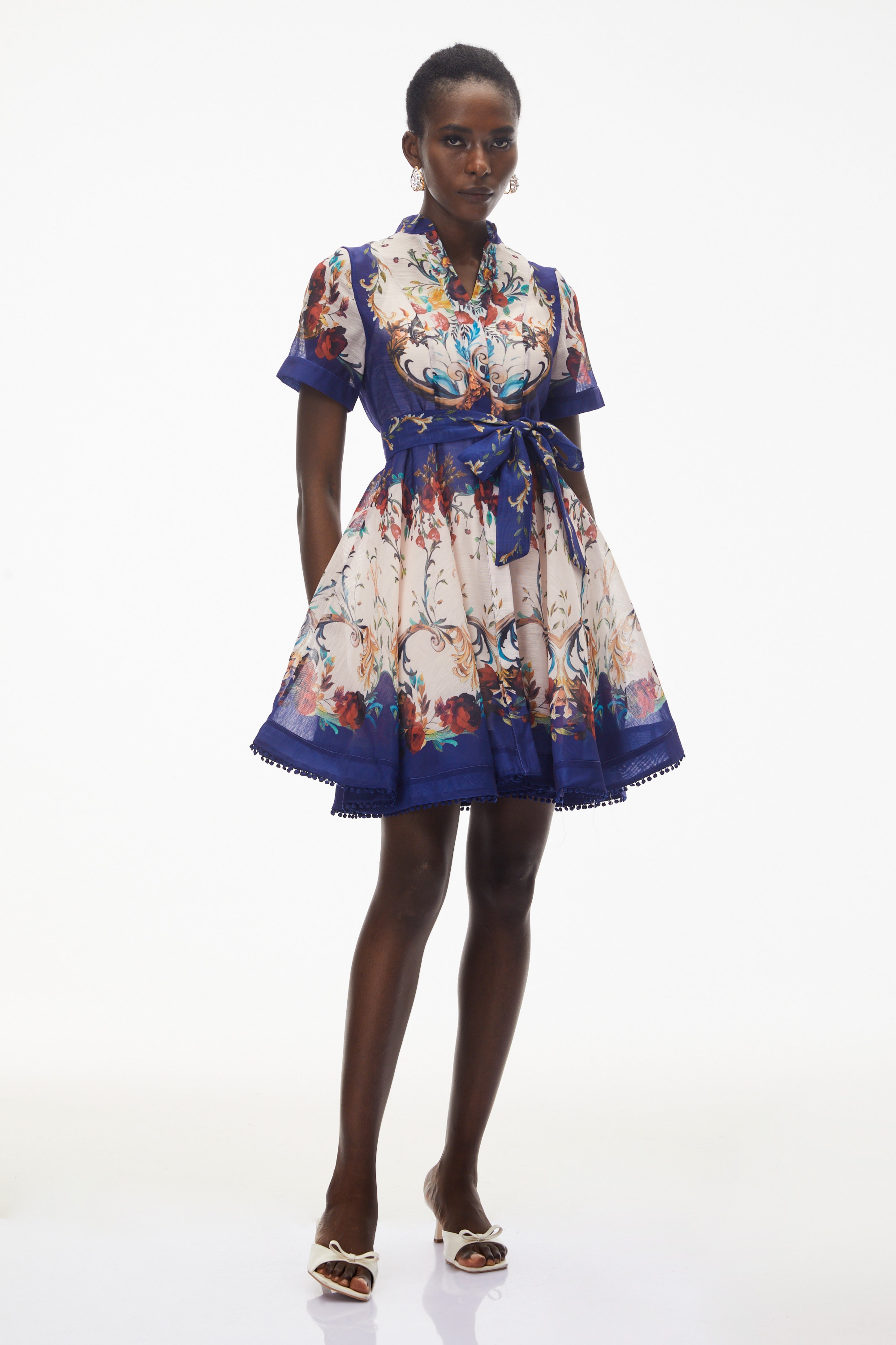 Rahab Blue Color Block Floral Print Mini Dress