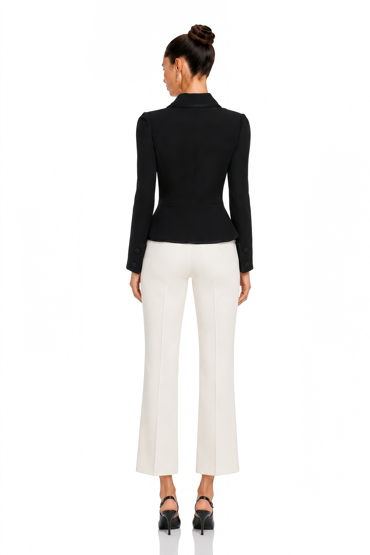 raina black contrast bow collar cropped blazer