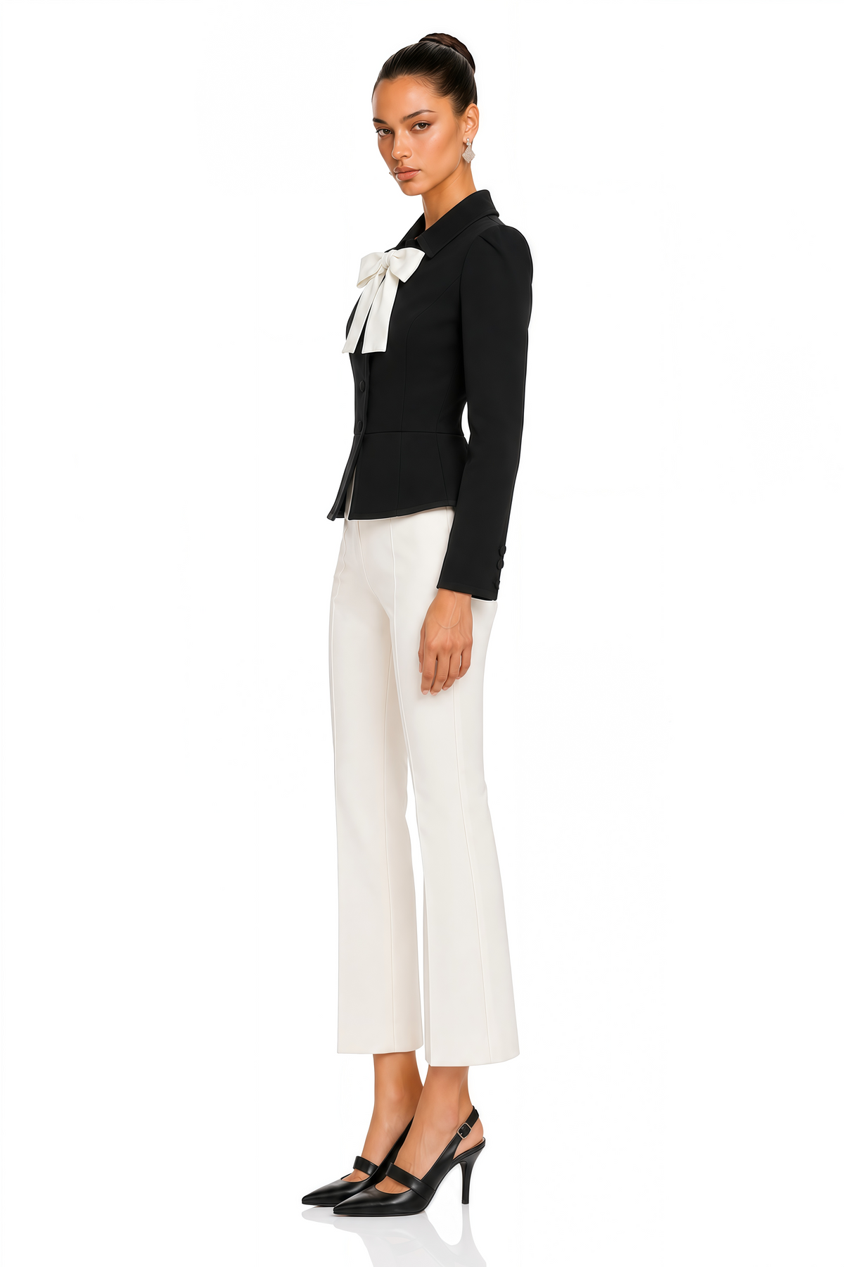 raina black contrast bow collar cropped blazer