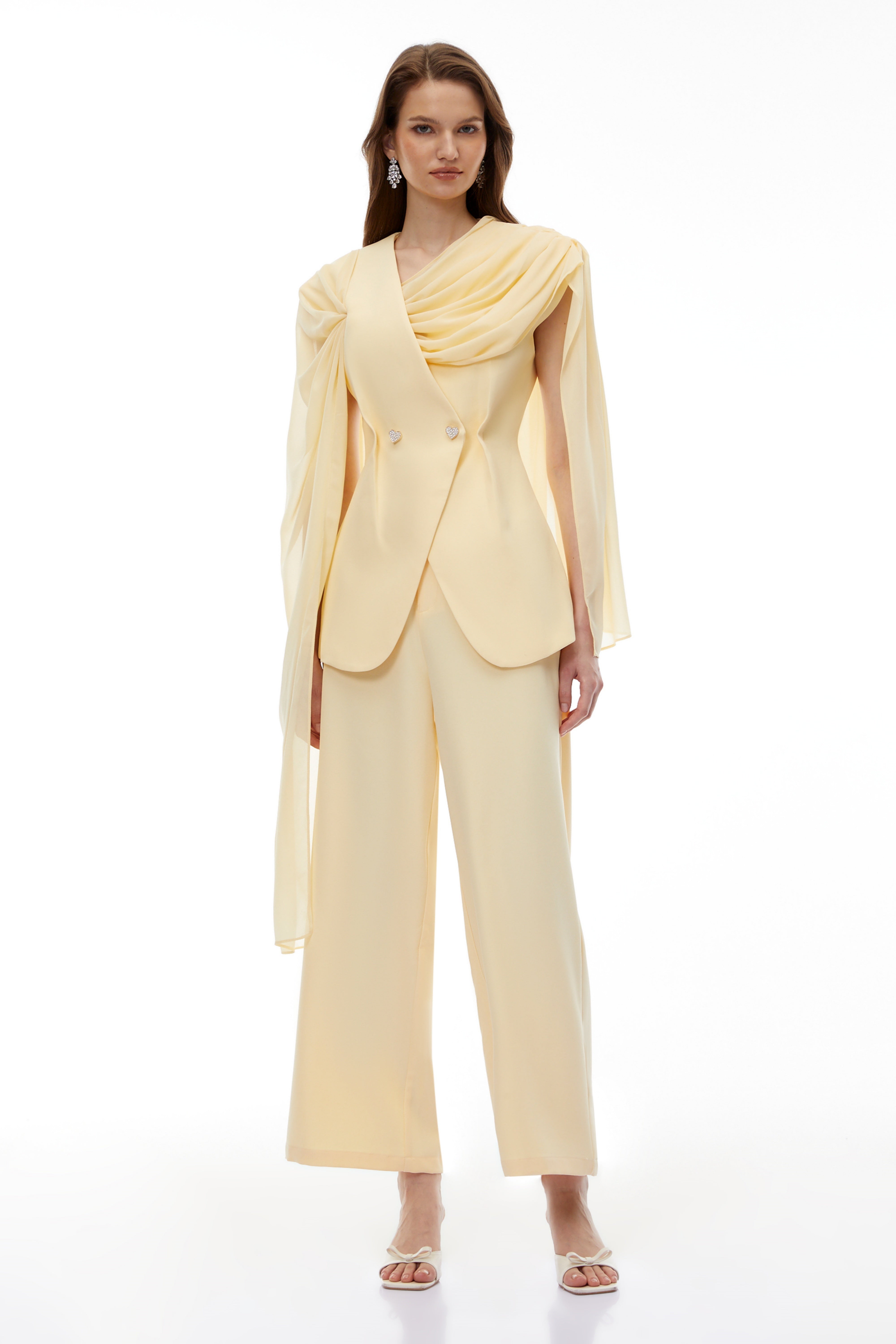 Raisa Yellow Draped Cape Top & Trousers Set
