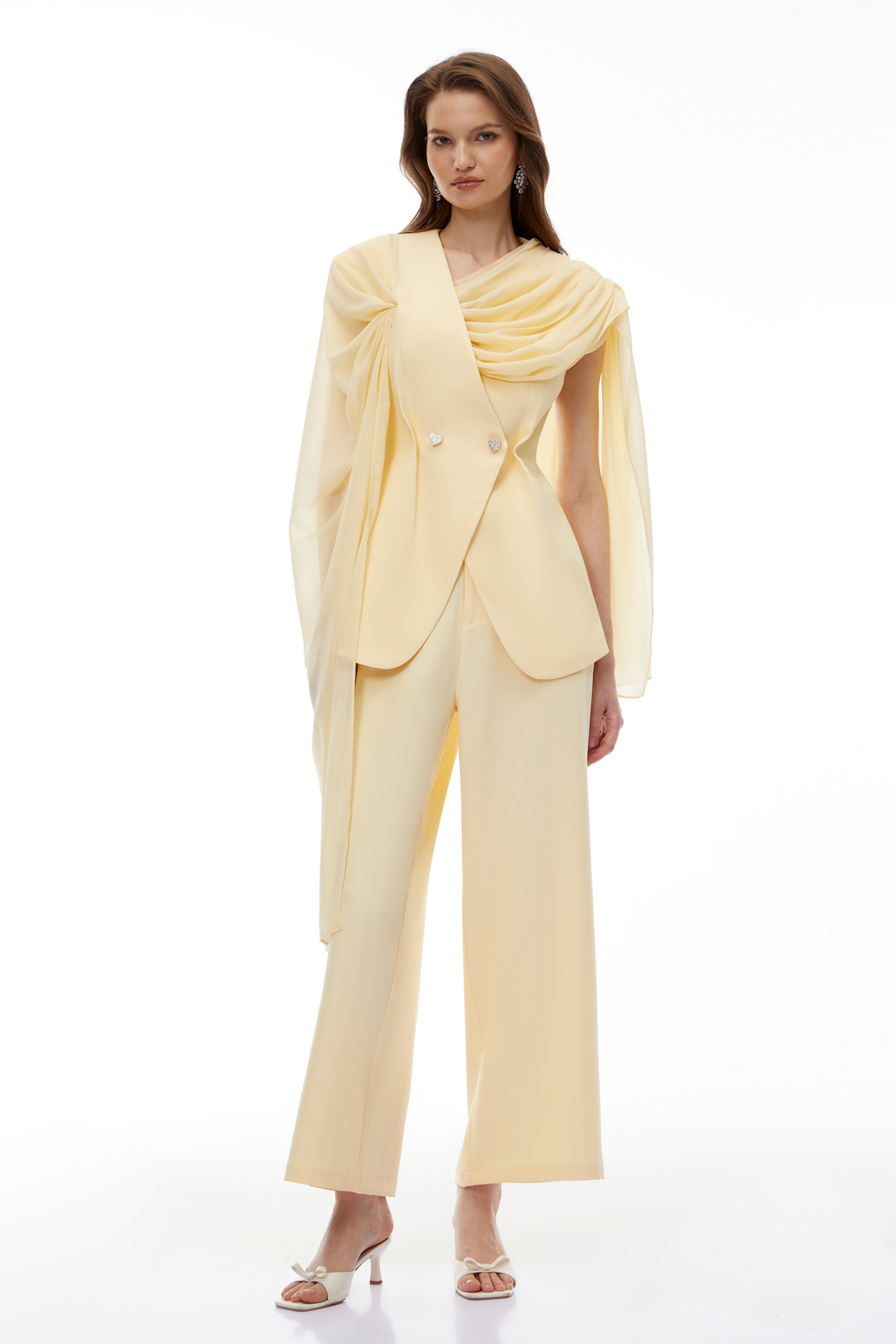 Raisa Yellow Draped Cape Top & Trousers Set