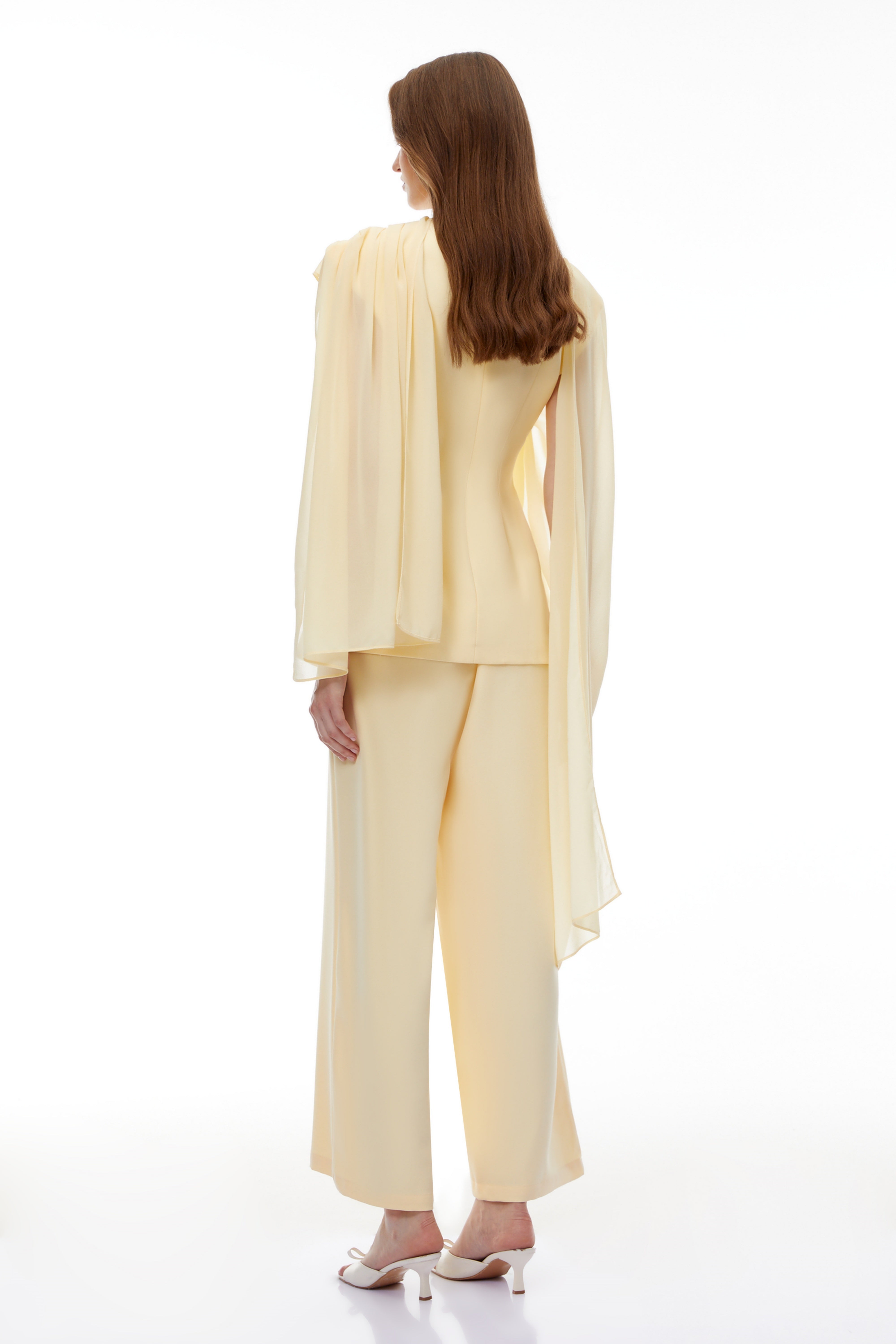 Raisa Yellow Draped Cape Top & Trousers Set