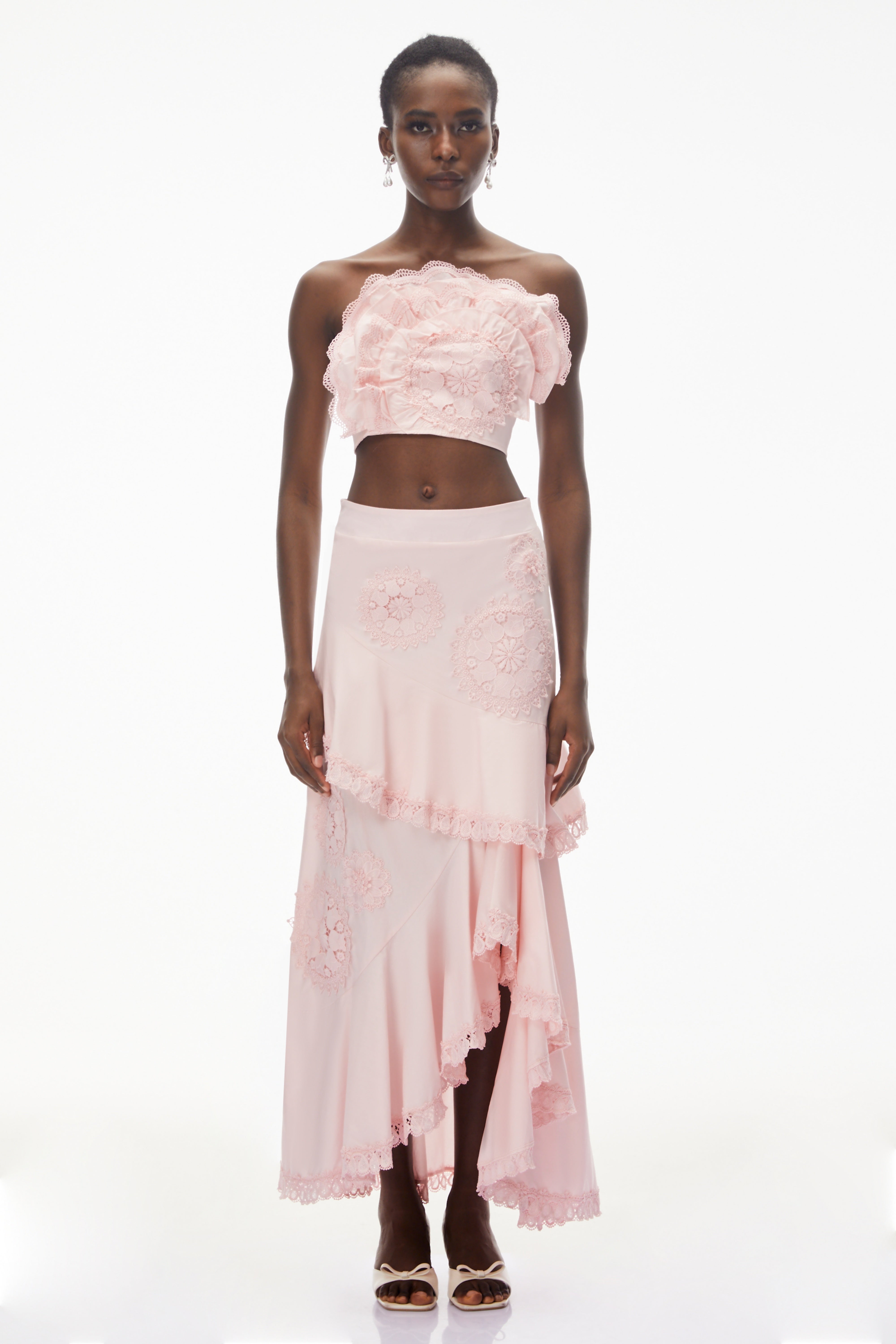 Rayhana Pink Ruffled Top & Floral Fishtail Skirt Set