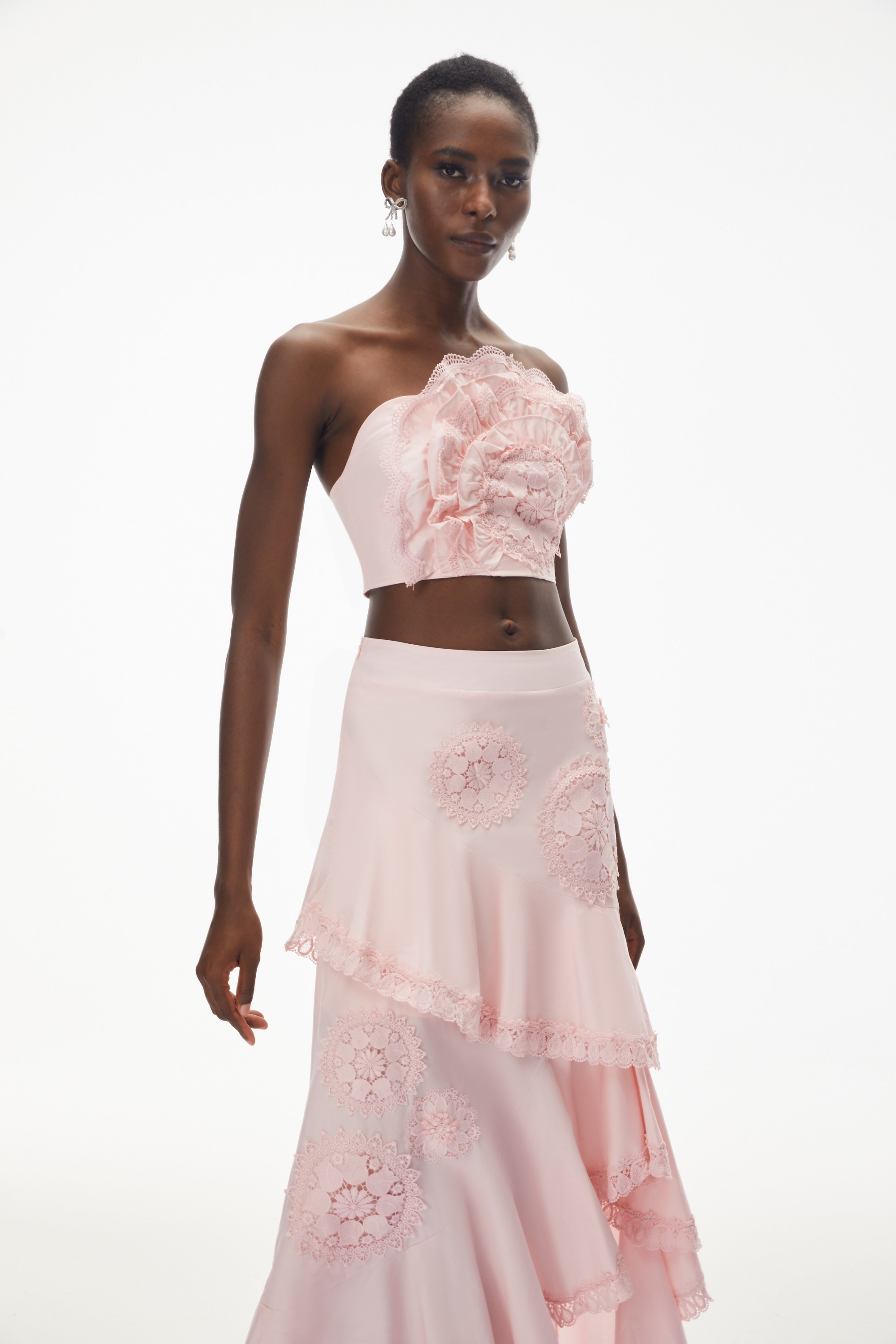 Rayhana Pink Ruffled Top & Floral Fishtail Skirt Set