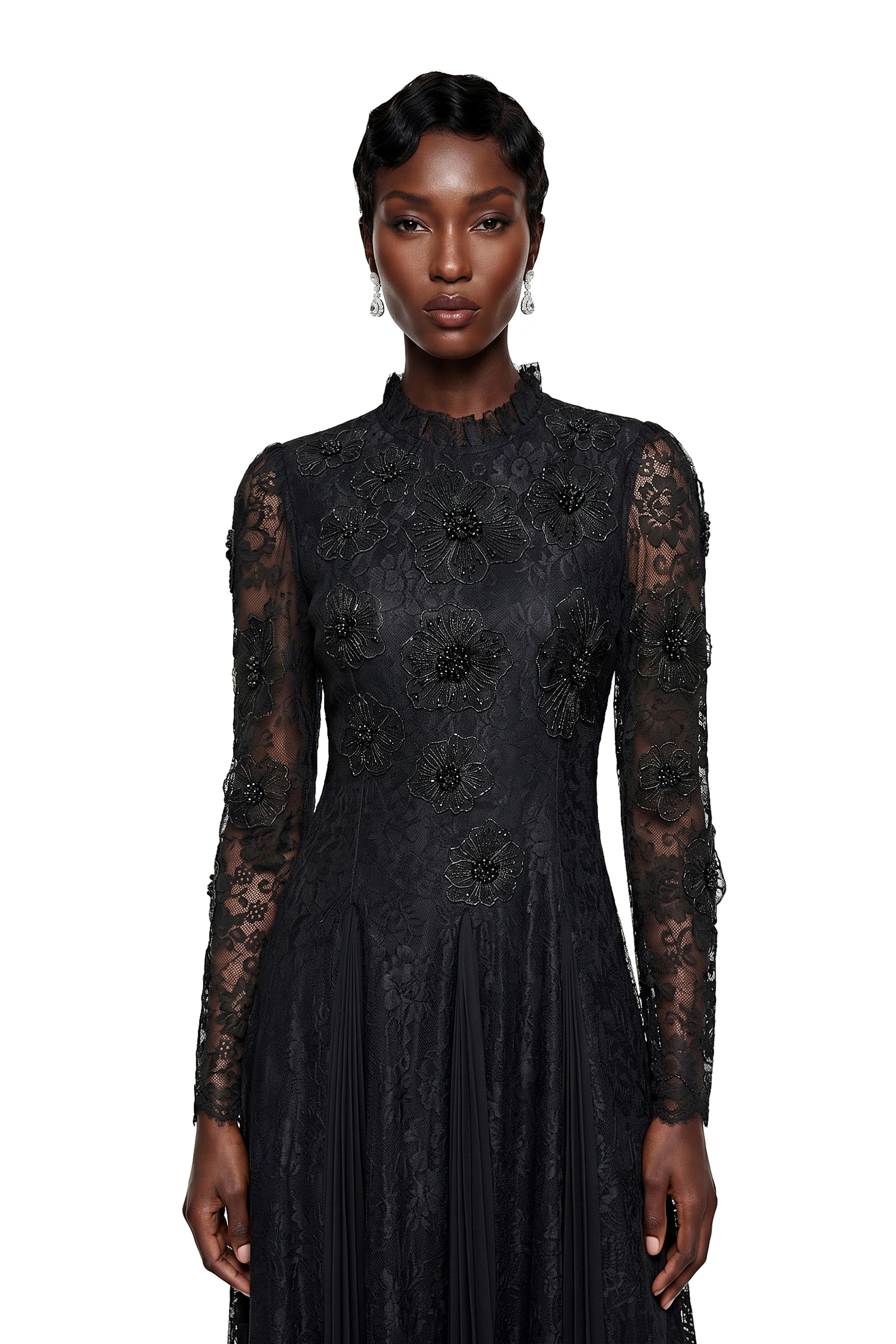 Raymonde Black Floral Lace Maxi Dress