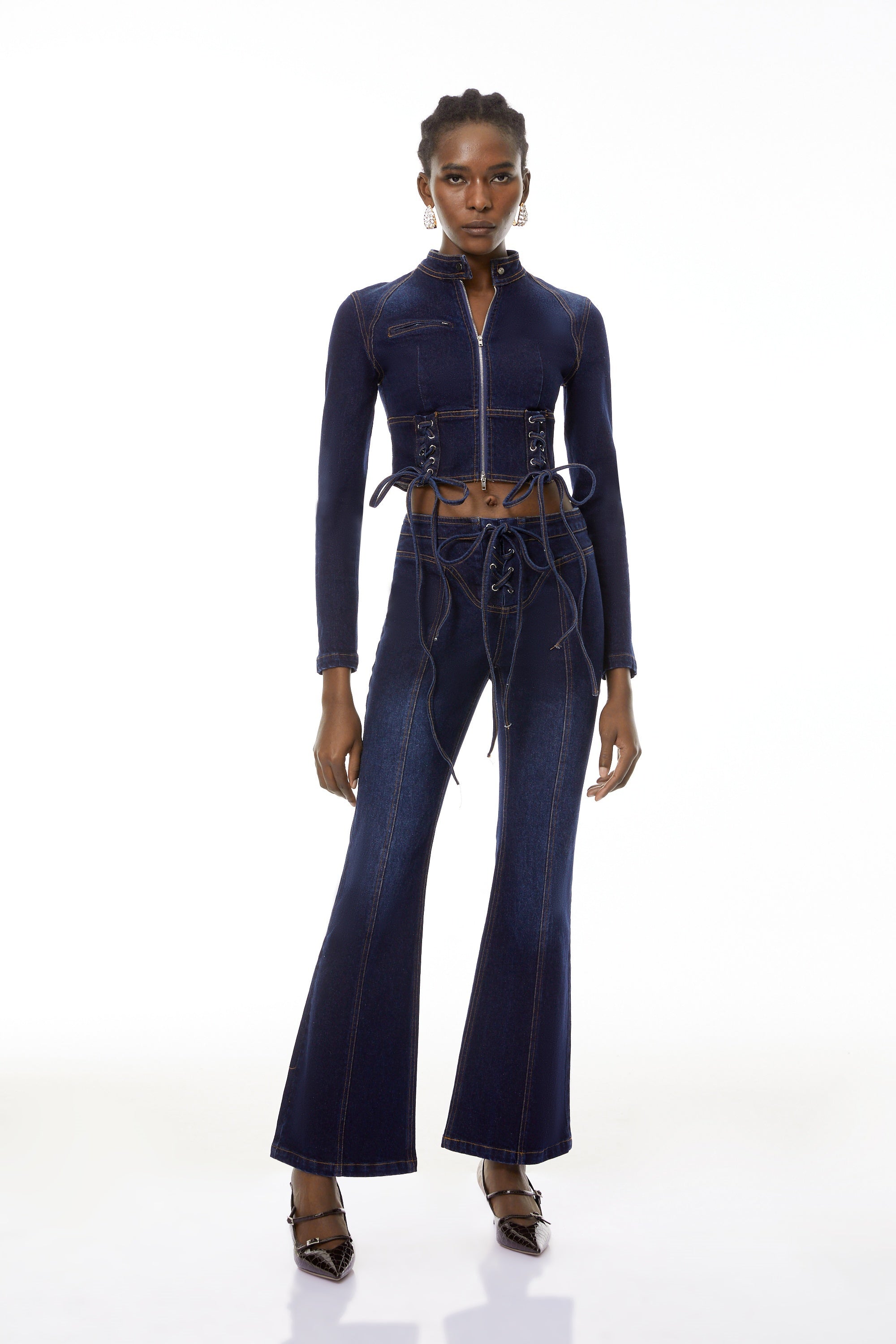 Kiona Indigo Blue Denim Lace-Up Co-ord Set (Final Sale-US Only)