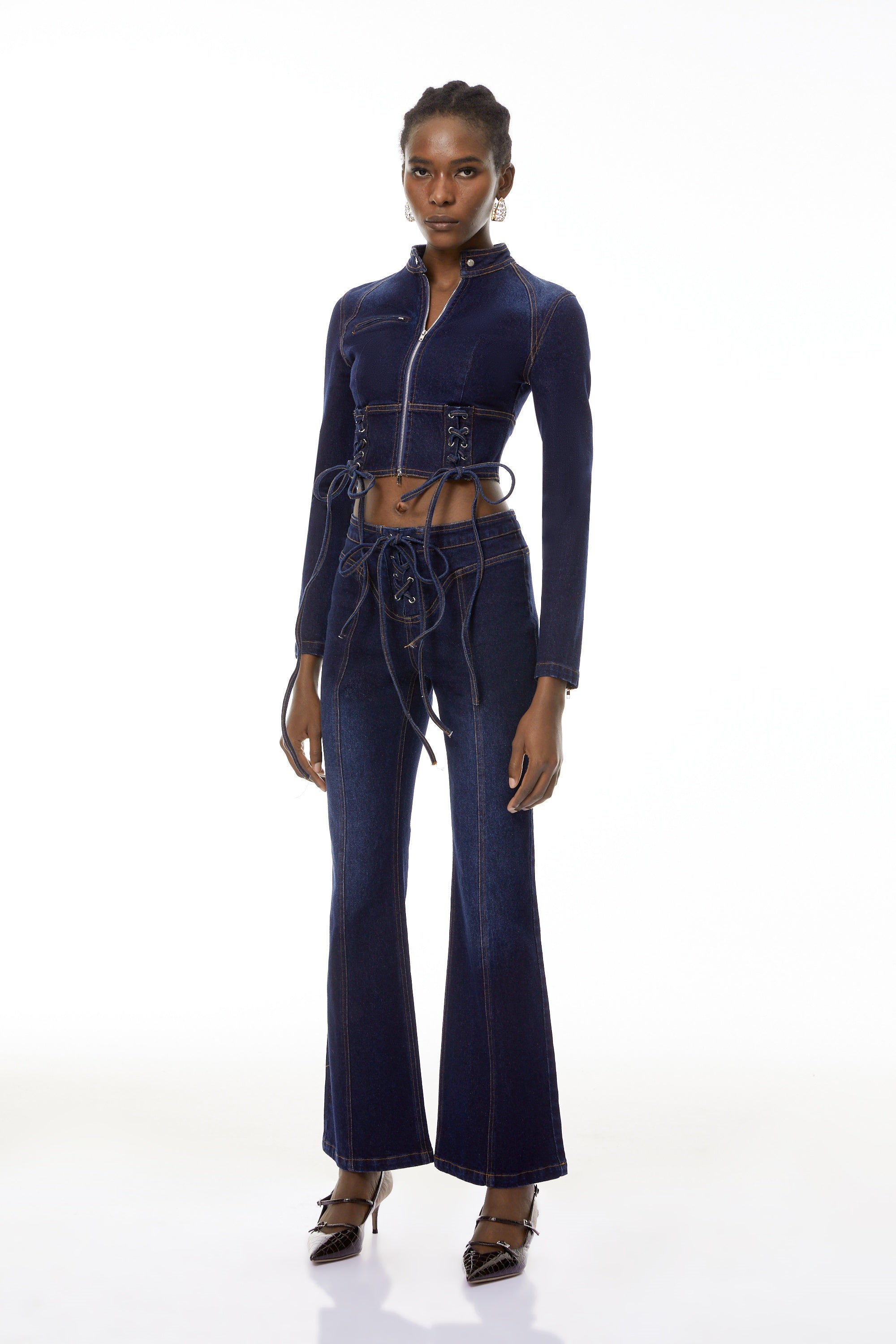 Kiona Indigo Blue Denim Lace-Up Co-ord Set (Final Sale)