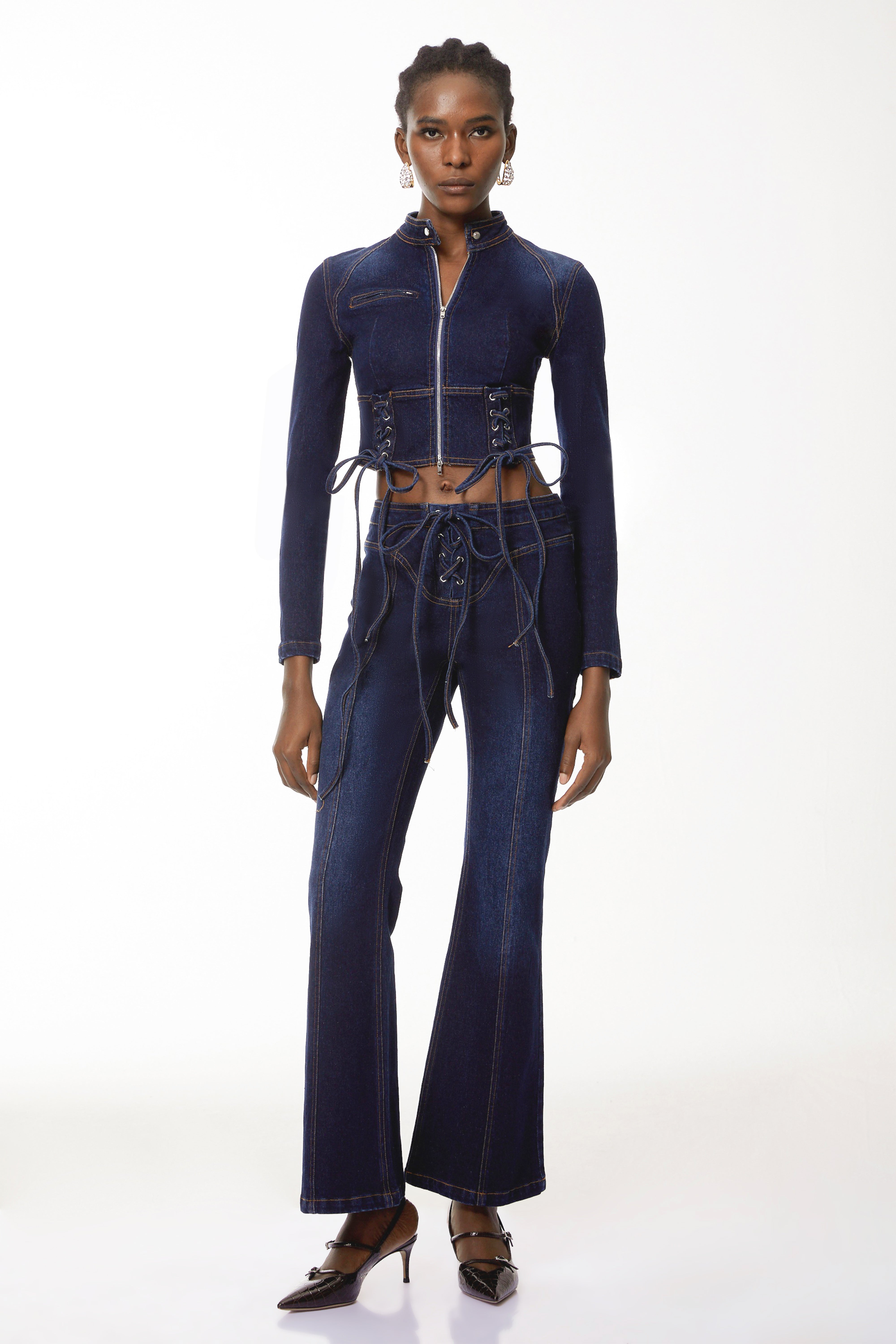 Kiona Indigo Blue Denim Lace-Up Co-ord Set (Final Sale-US Only)