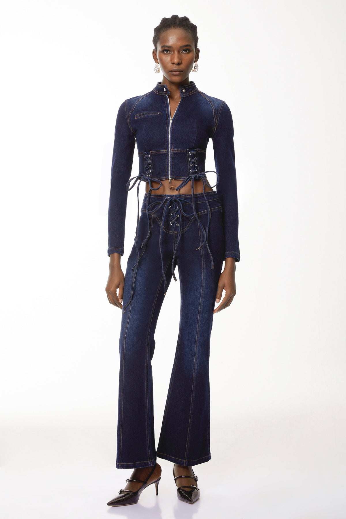 Kiona Indigo Blue Denim Lace-Up Co-ord Set (Final Sale-US Only)