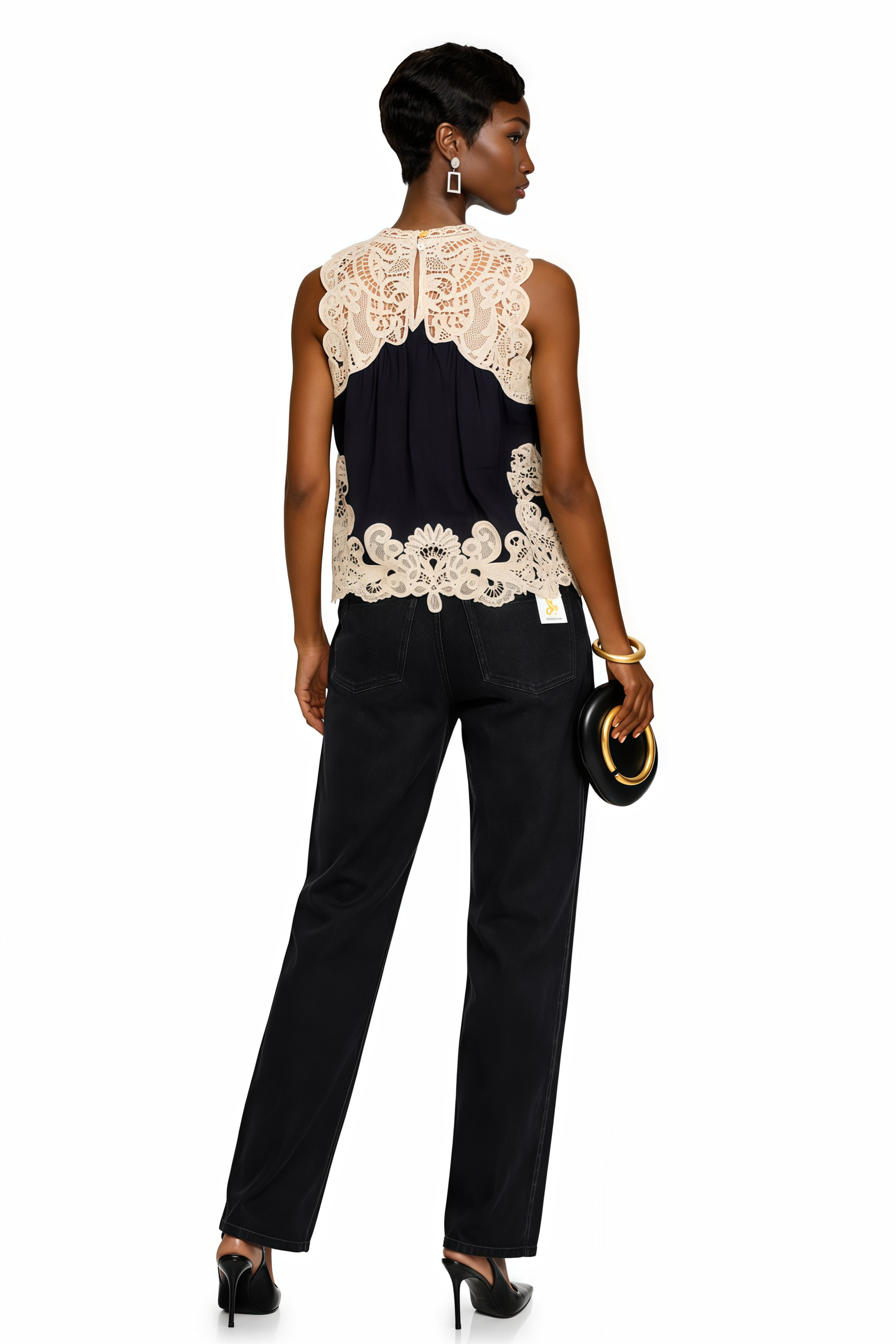 Renata Black Sleeveless Lace Panel Top
