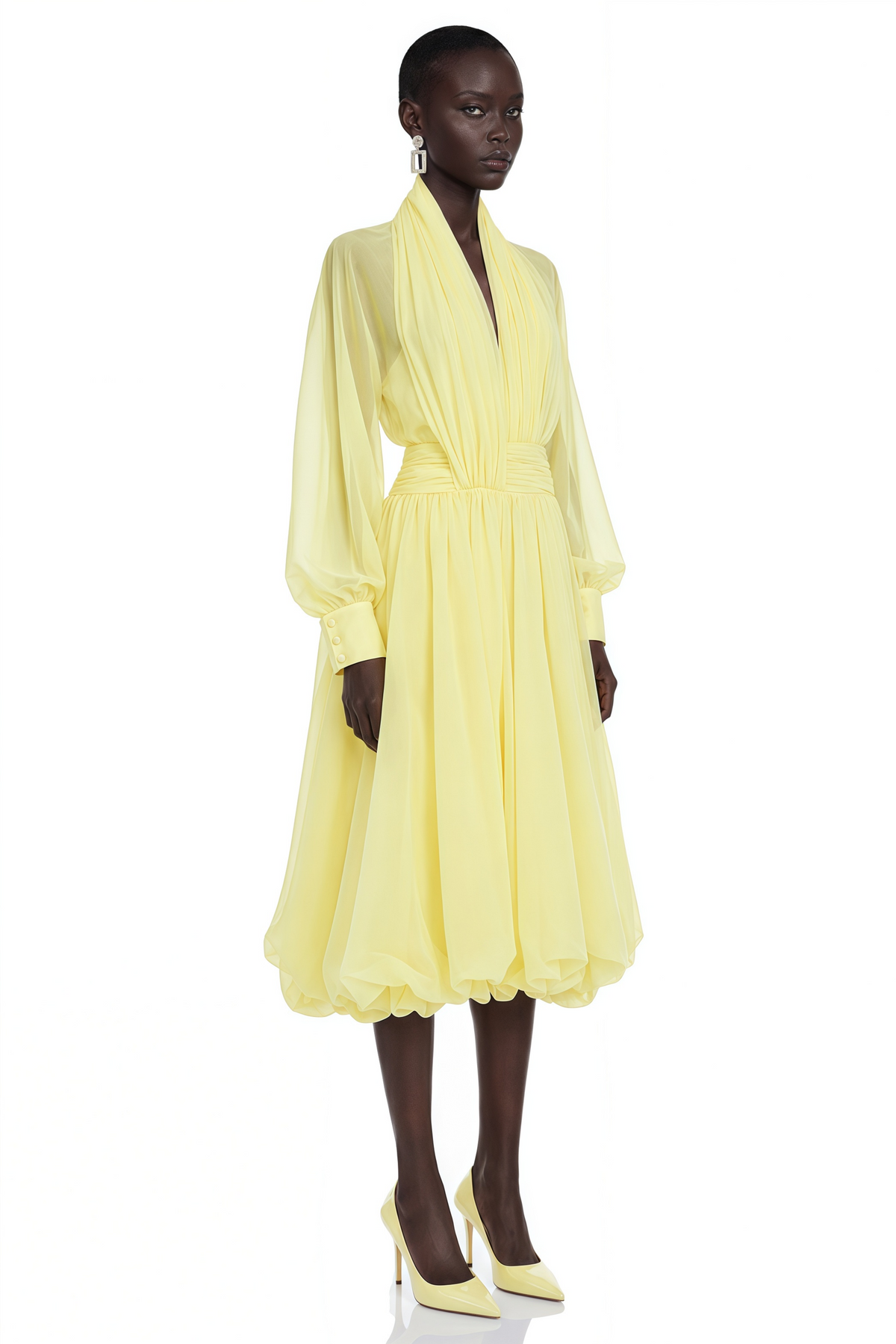 Riley Yellow Draped Tulle Maxi Dress
