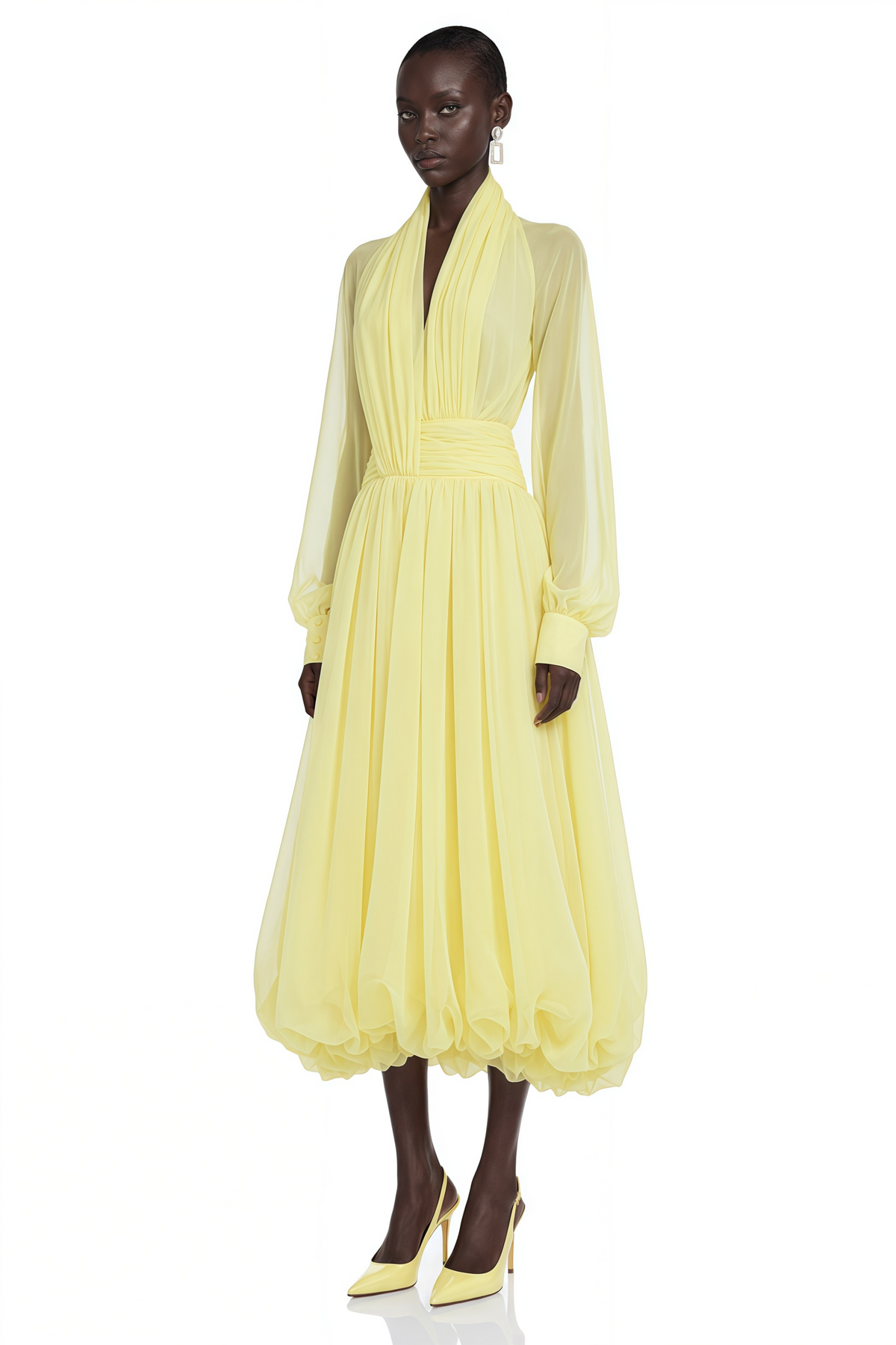 Riley Yellow Draped Tulle Maxi Dress