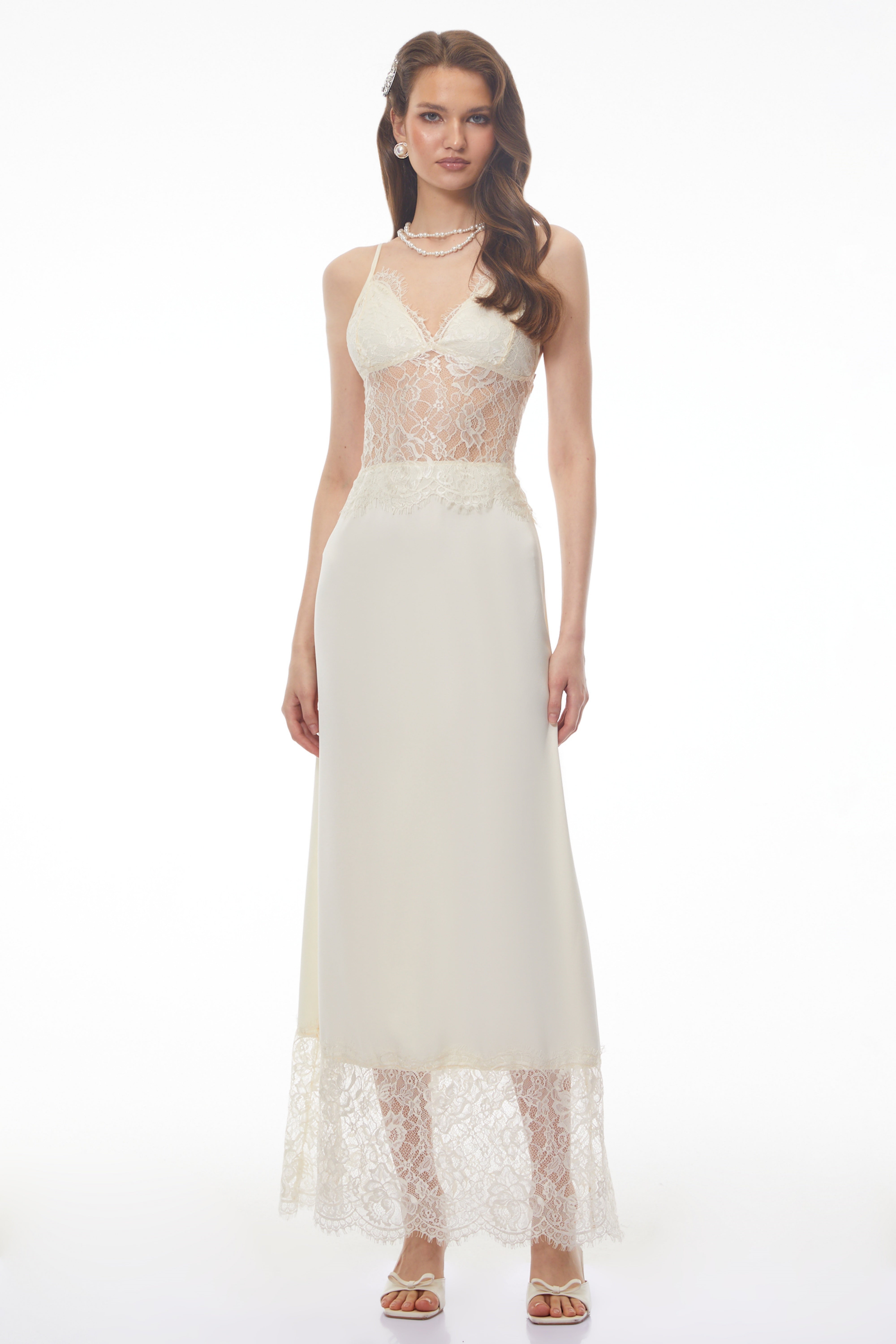 River Cream Cut-Out Maxi Dress with Lace Panels