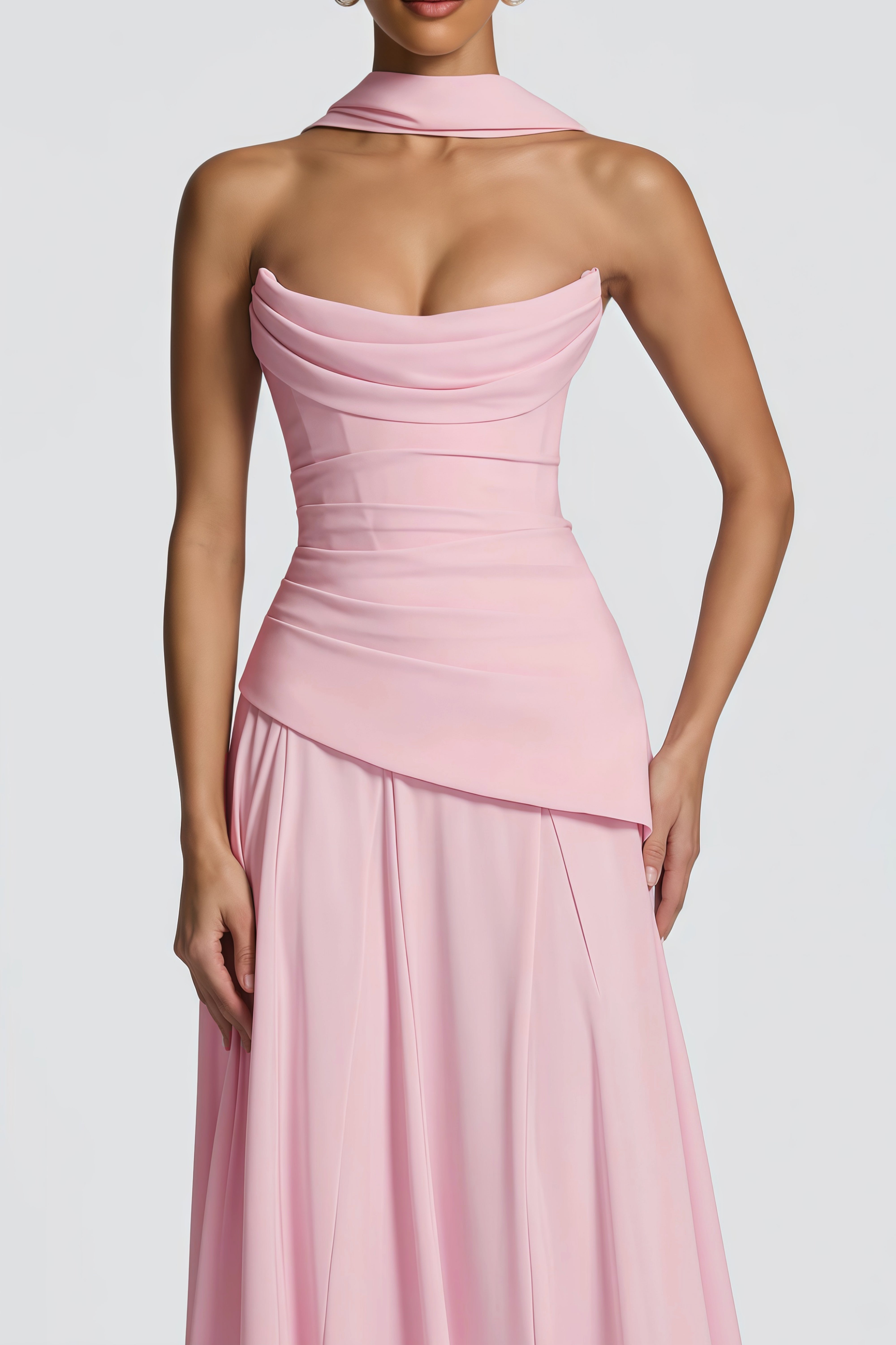 Romane Pink Strapless Corset Chiffon Maxi Dress (Final Sale-US Only)