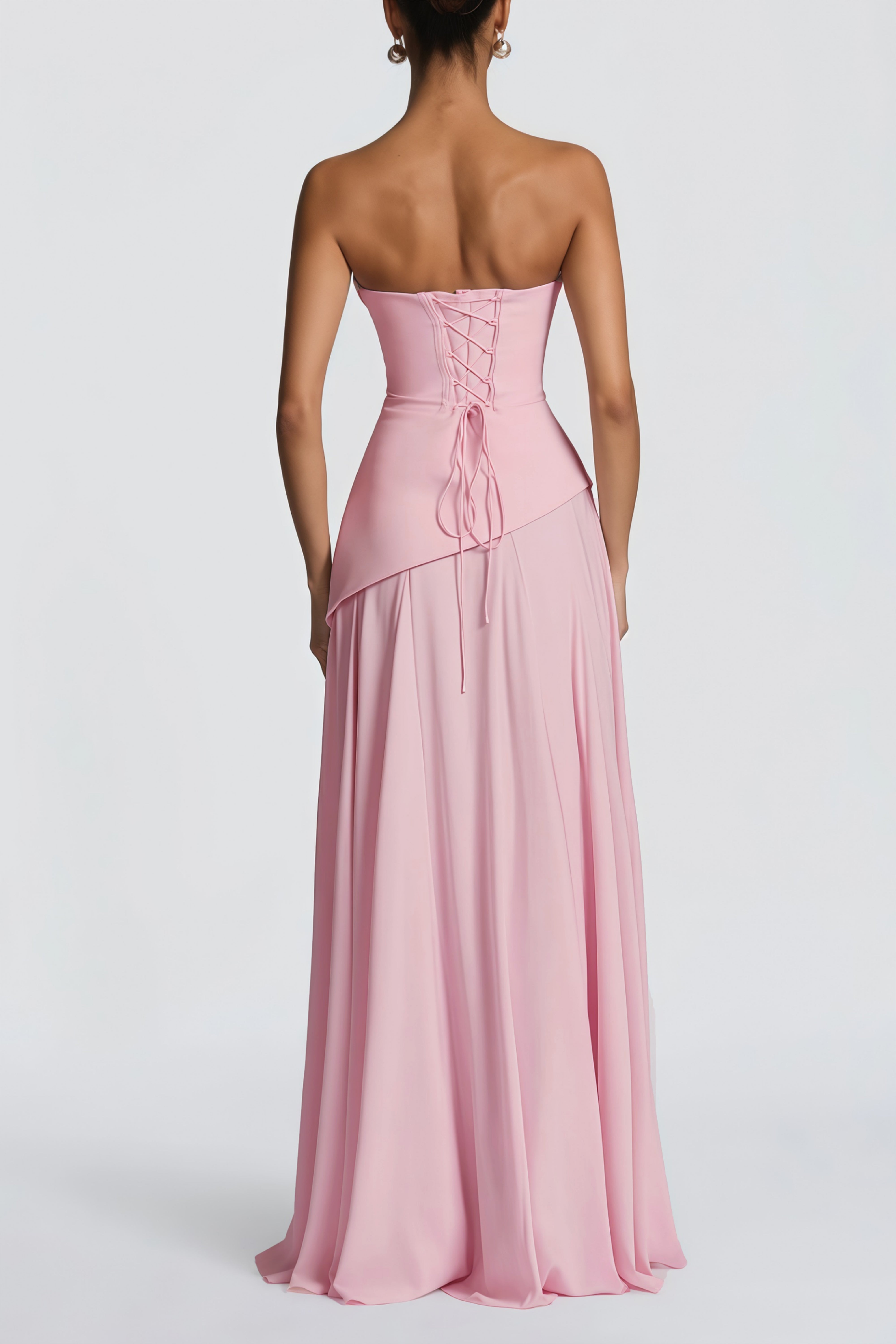 Romane Pink Strapless Corset Chiffon Maxi Dress (Final Sale-US Only)