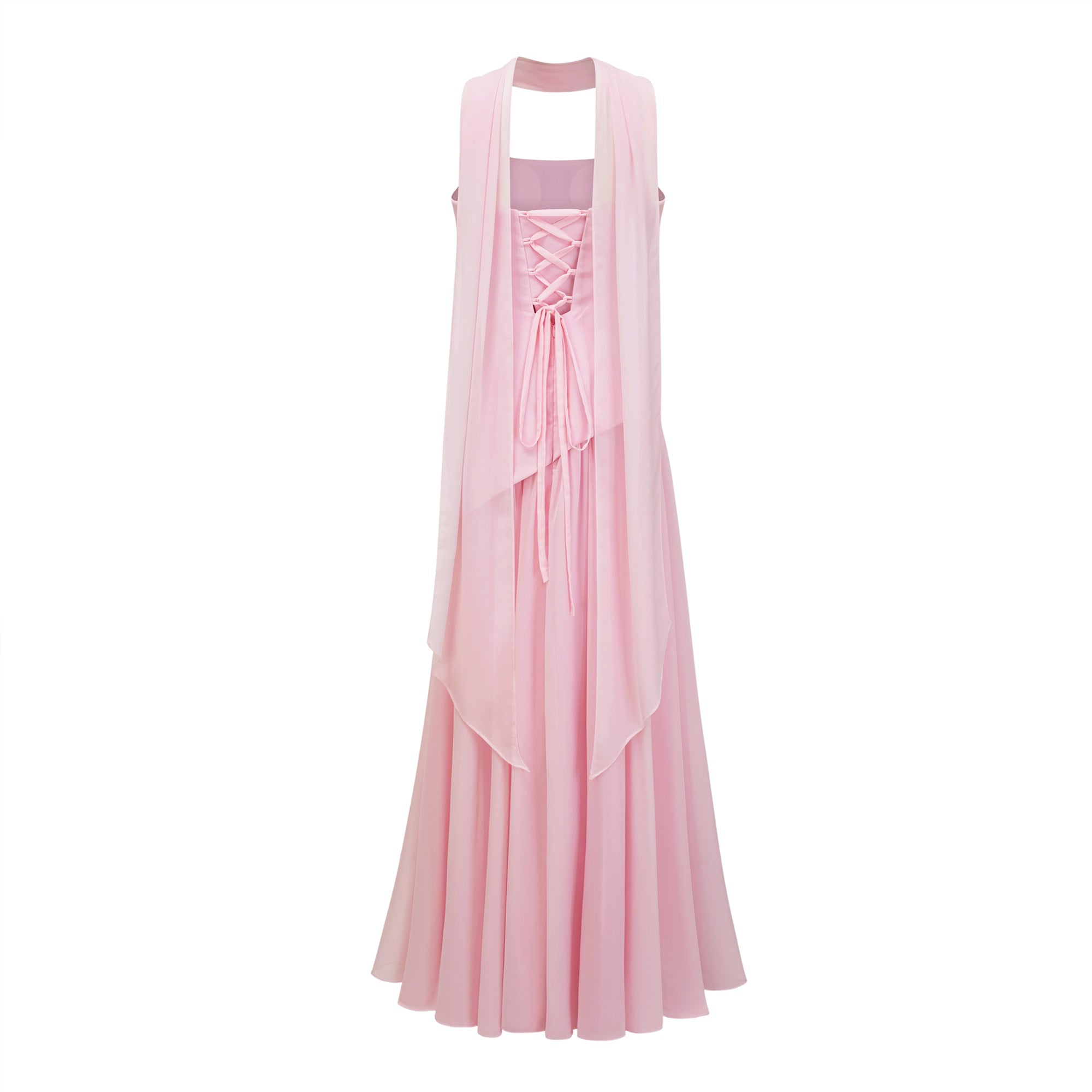 Romane Pink Strapless Corset Chiffon Maxi Dress (Final Sale-US Only)
