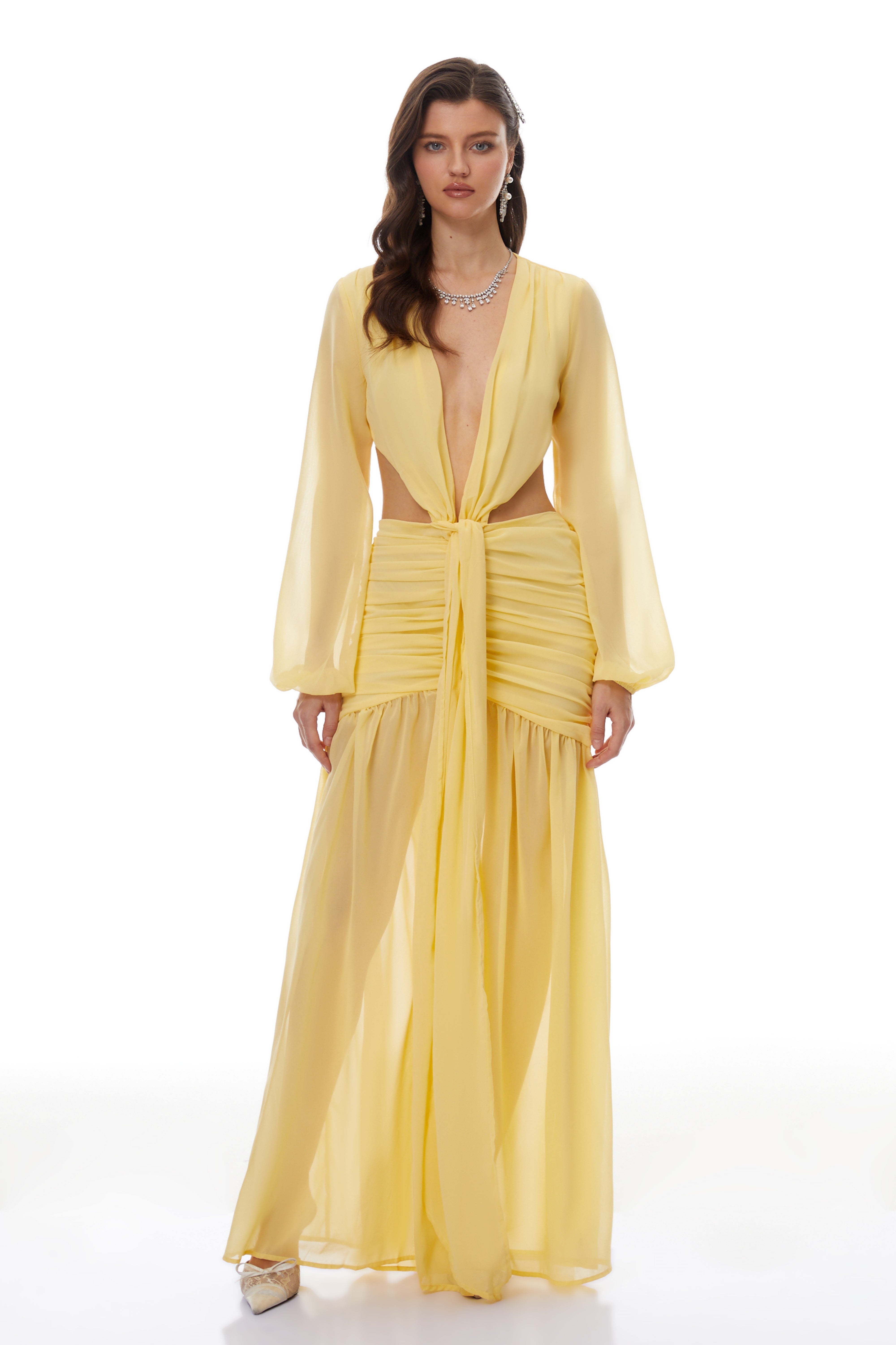 Romilly Yellow Twisted Chiffon Maxi Dress (Final Sale)