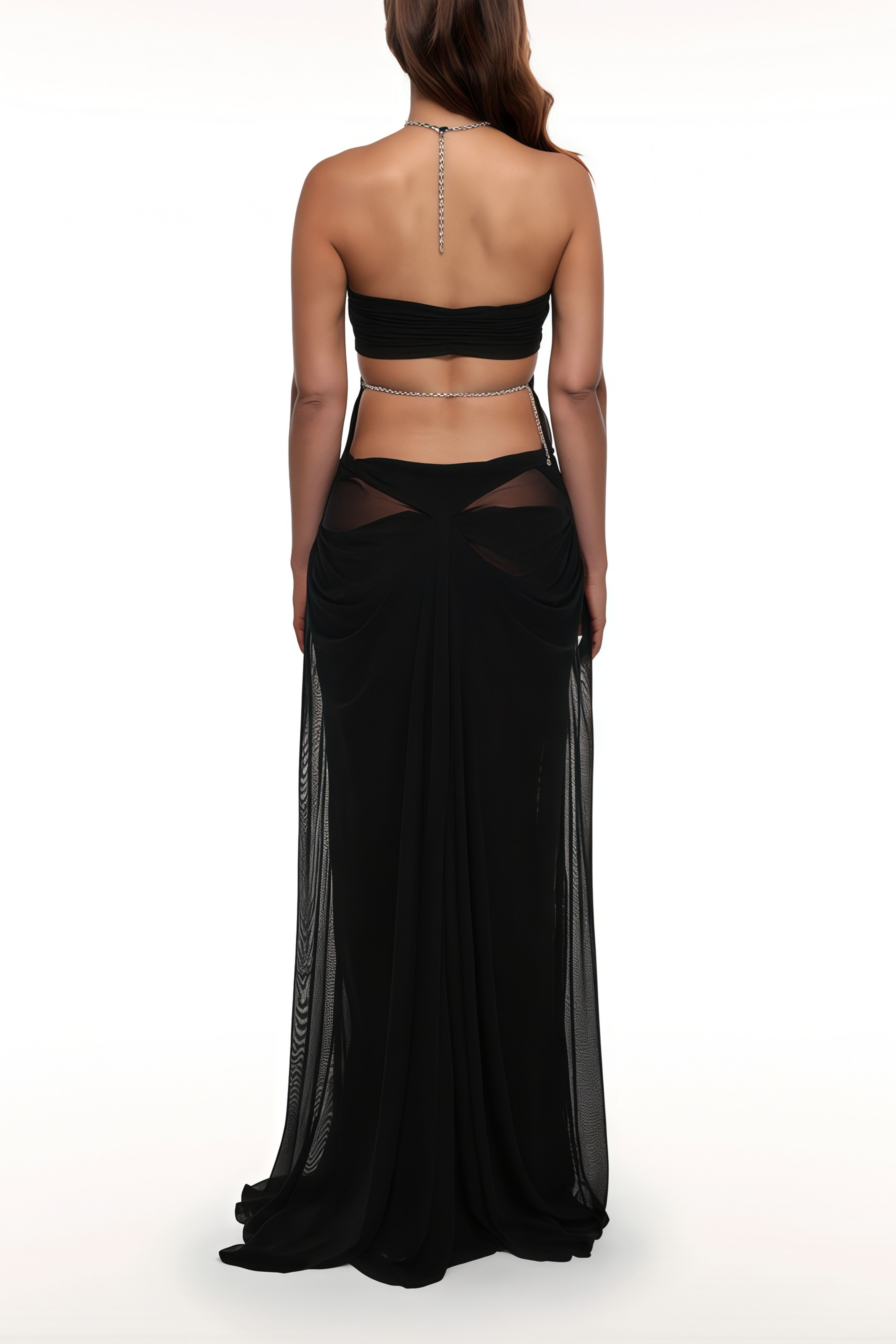 Ronit Black Semi-Sheer Mesh Maxi Dress