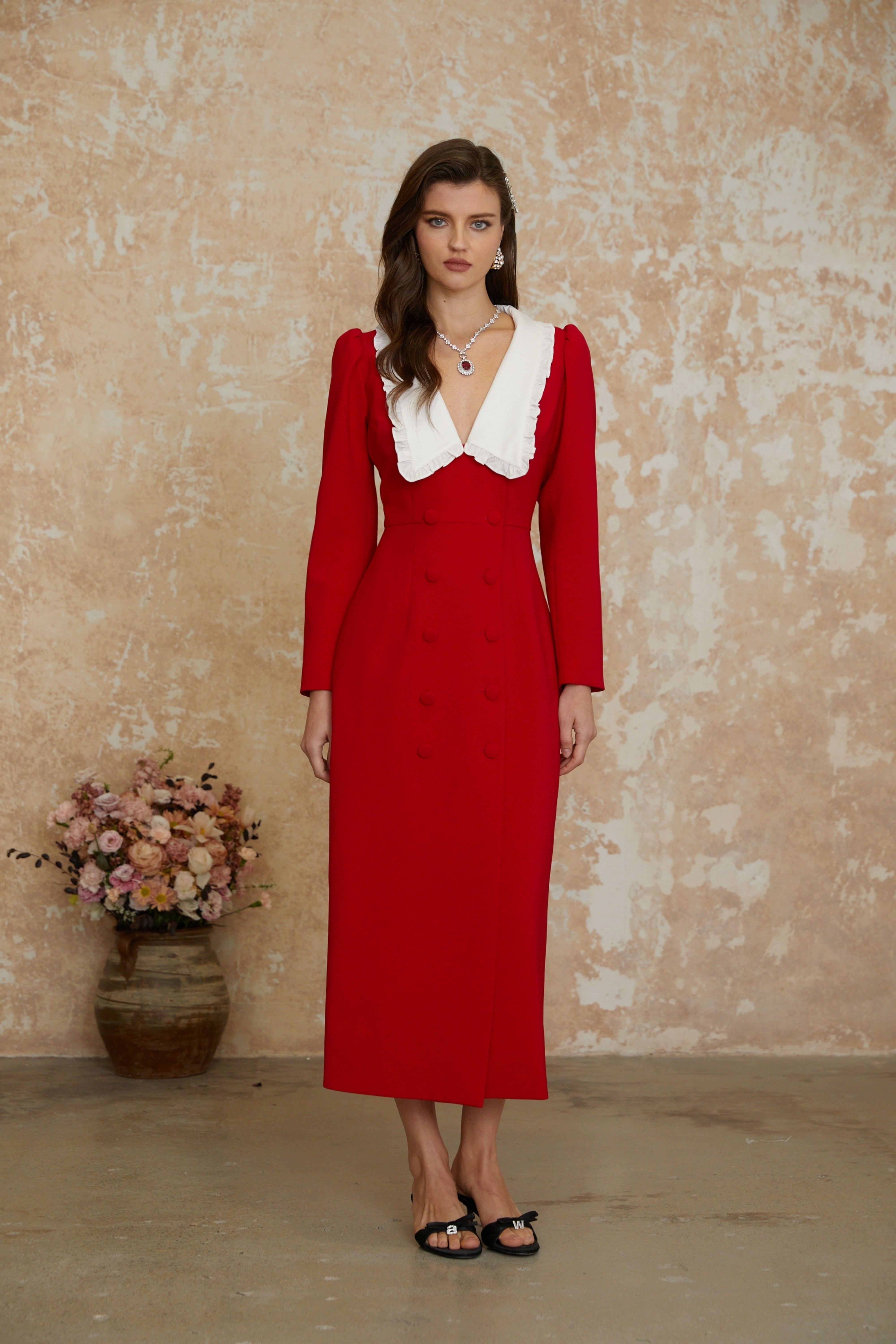 Rorie Red Double-Breasted Blazer Midi Dress (Final Sale)