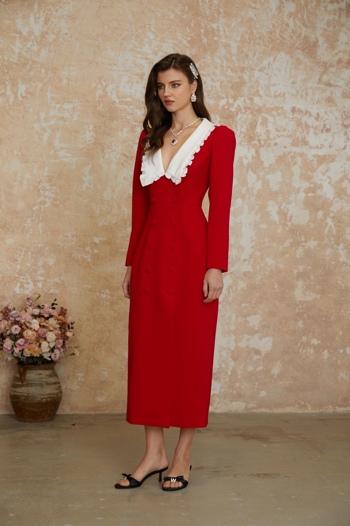 Rorie Red Double-Breasted Blazer Midi Dress
