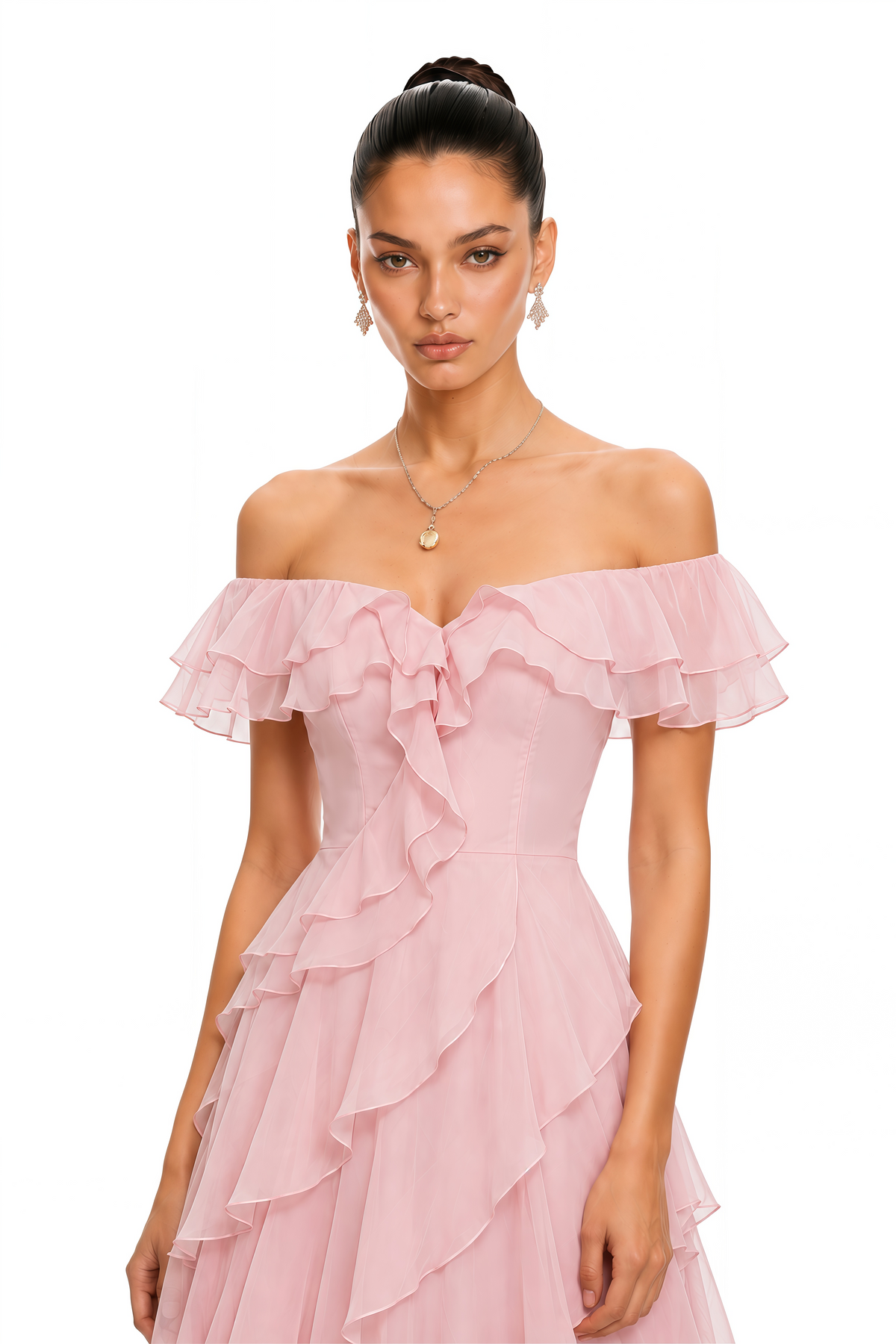 rosalie pink off shoulder tiered ruffle maxi dress