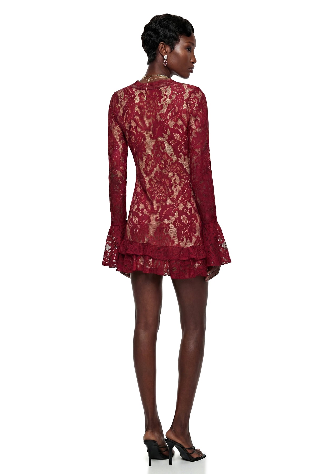 Rosalie Red Floral Lace Asymmetrical Mini Dress