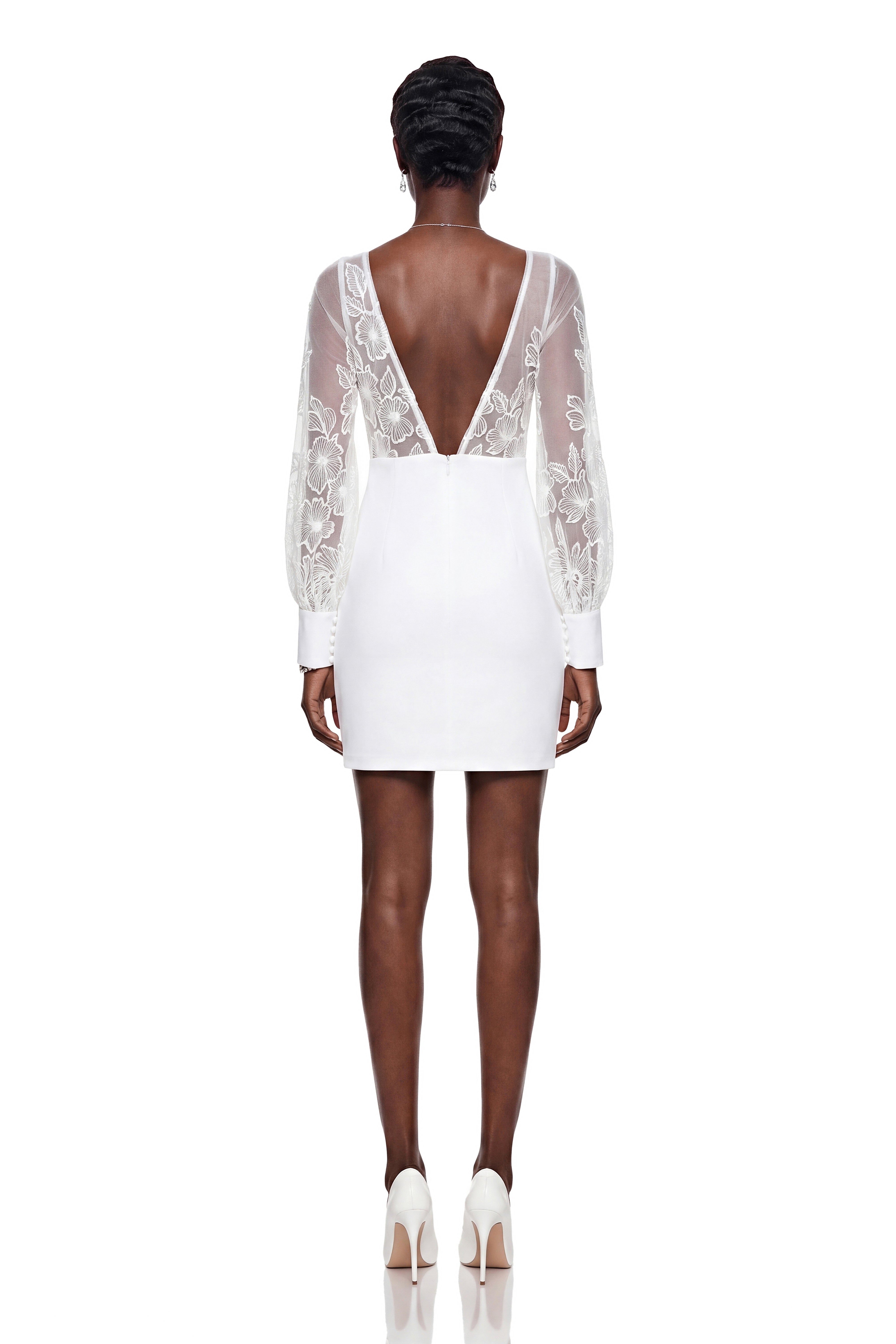 Rosalind White V-Neck Puff Sleeve Mini Dress