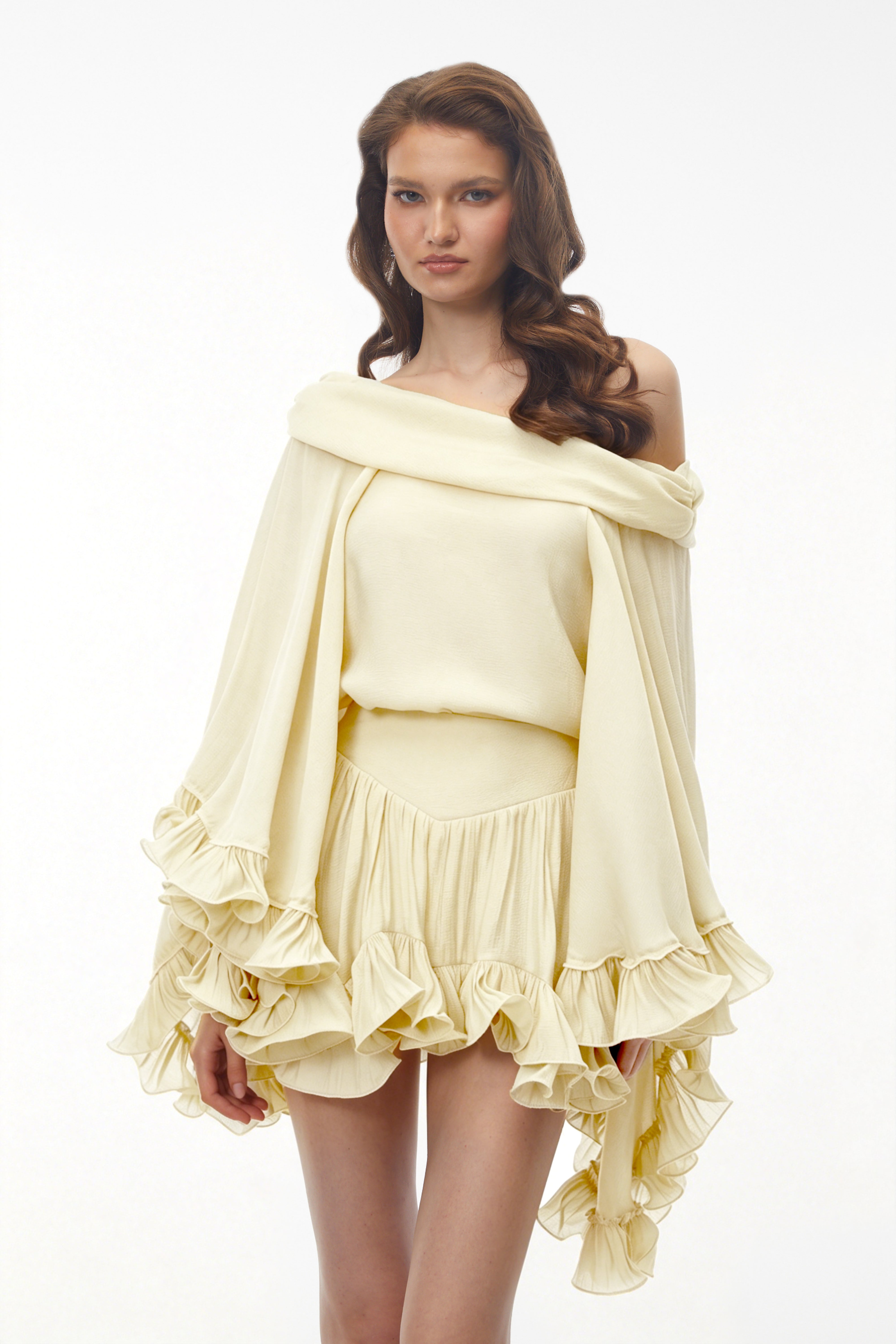 Rowan Cream Off Shoulder Top & Skirt Set