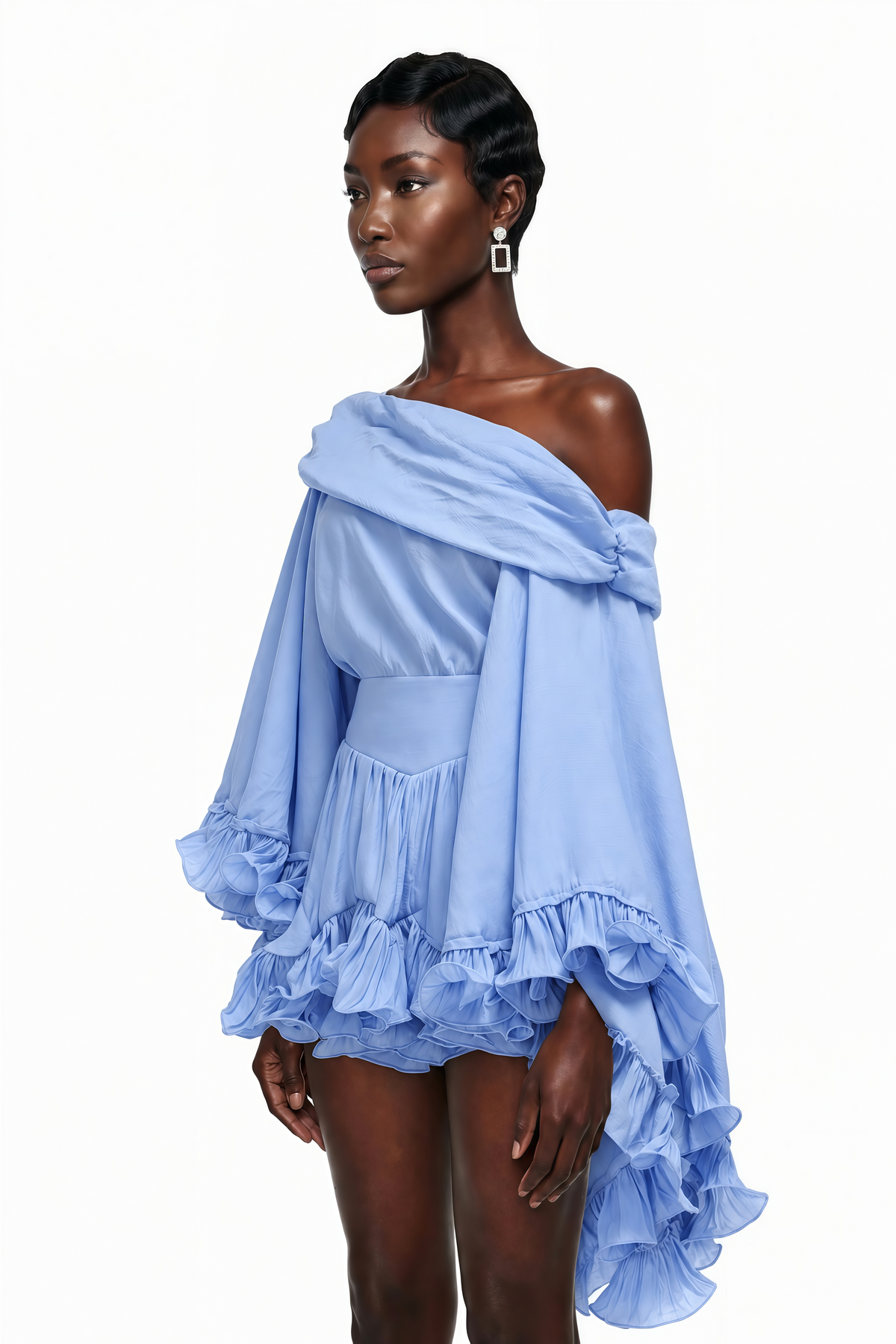rowan sky blue off shoulder top & skirt set