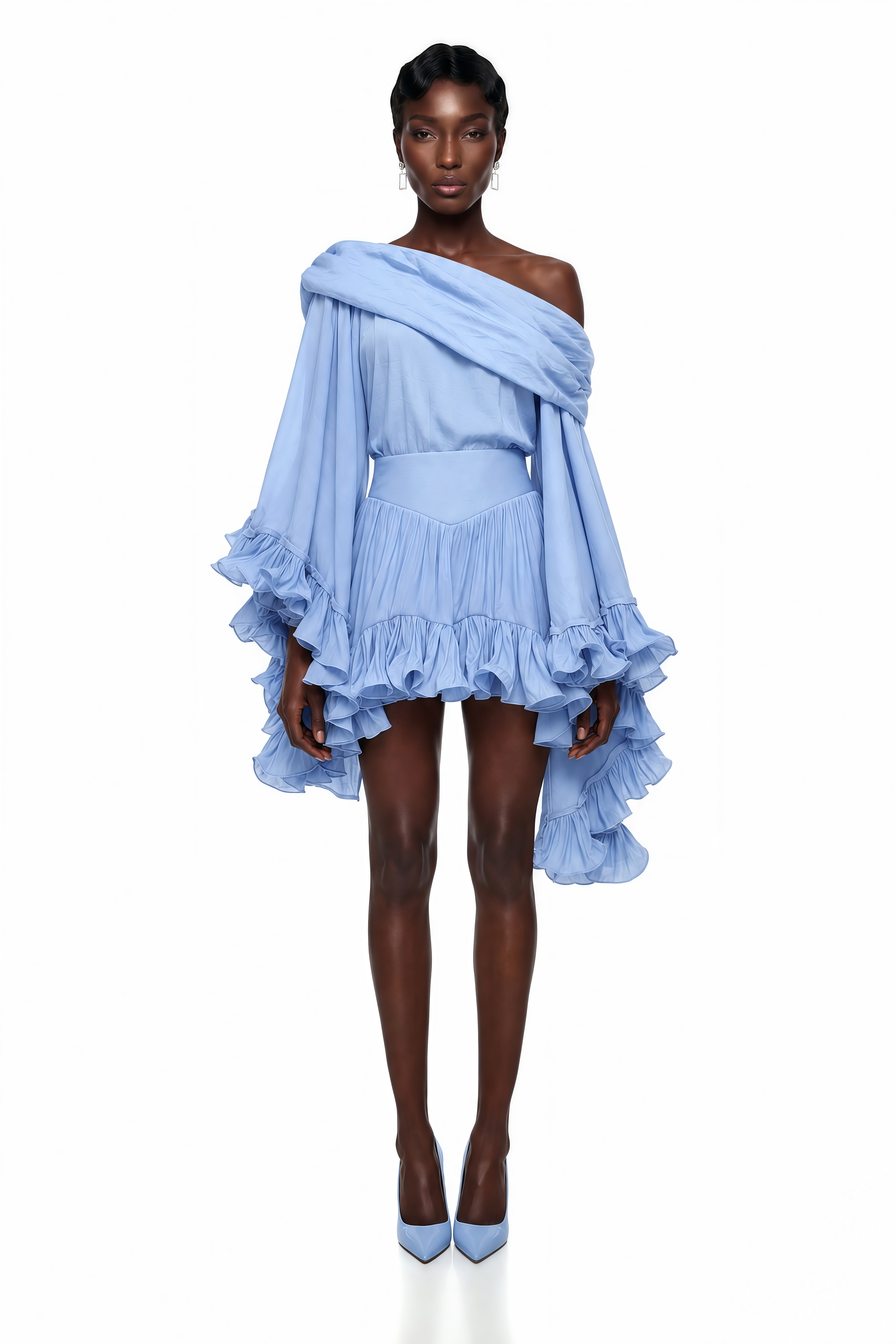 Rowan Sky Blue Off Shoulder Top & Skirt Set