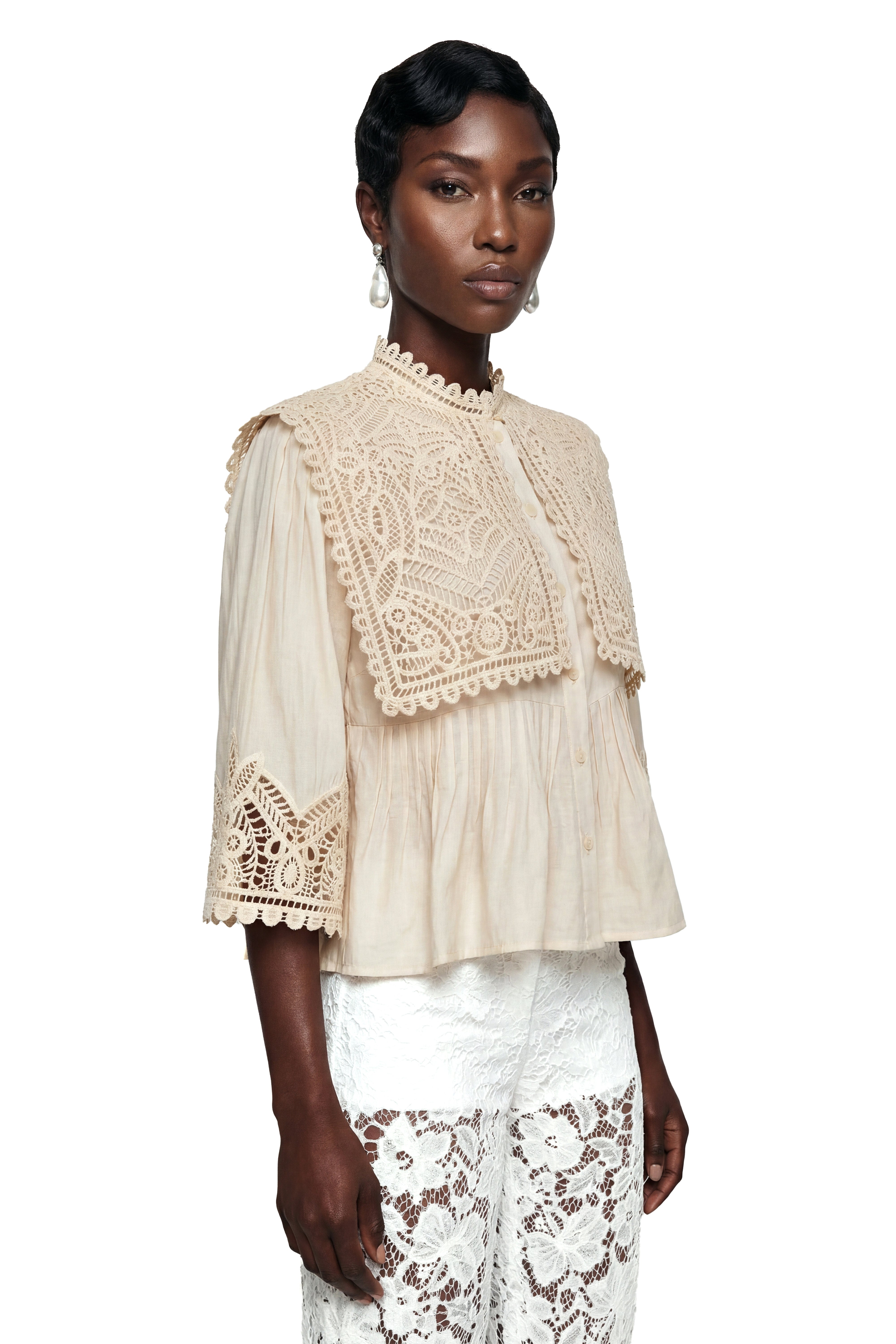 Ruby Cream Cut-Out Lace Blouse