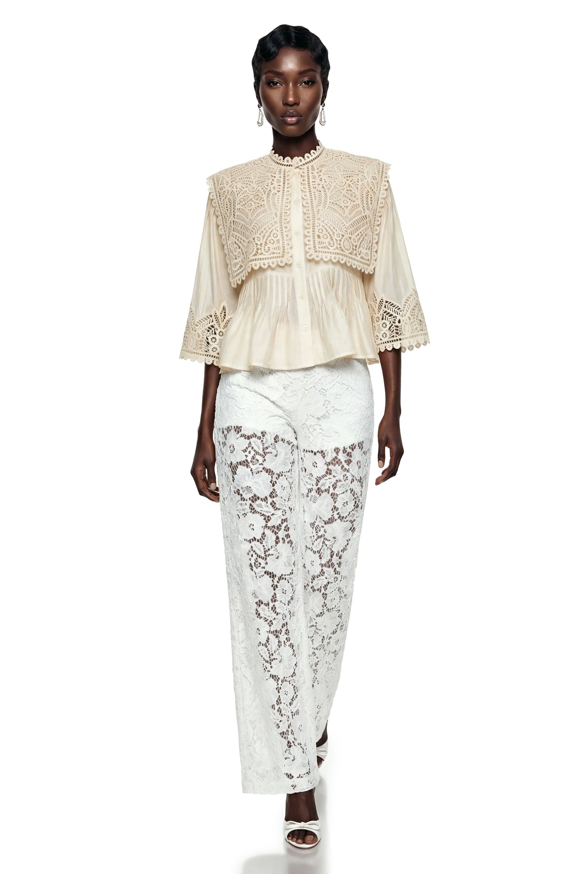 Ruby Cream Cut-Out Lace Blouse