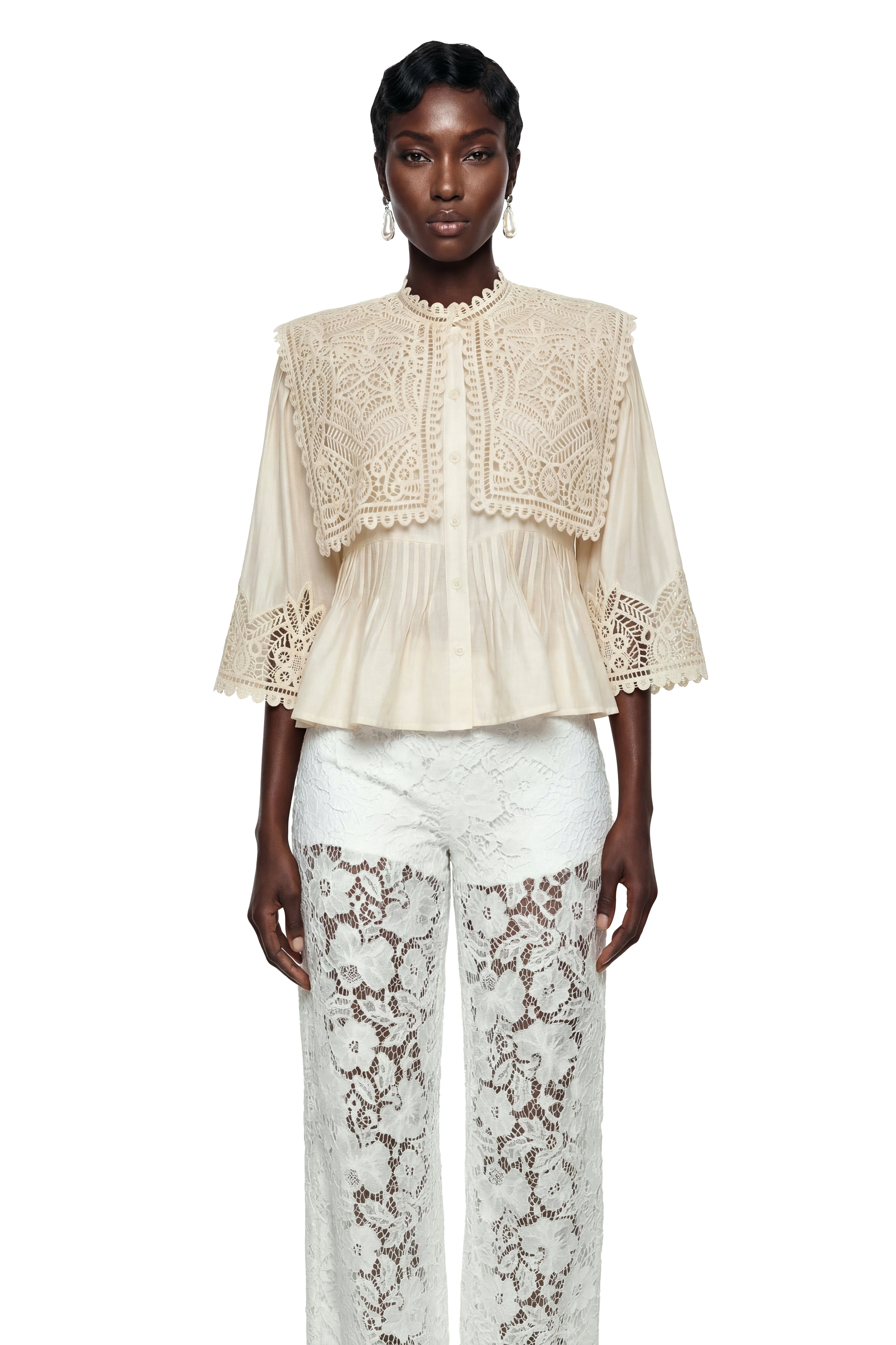 Ruby Cream Cut-Out Lace Blouse