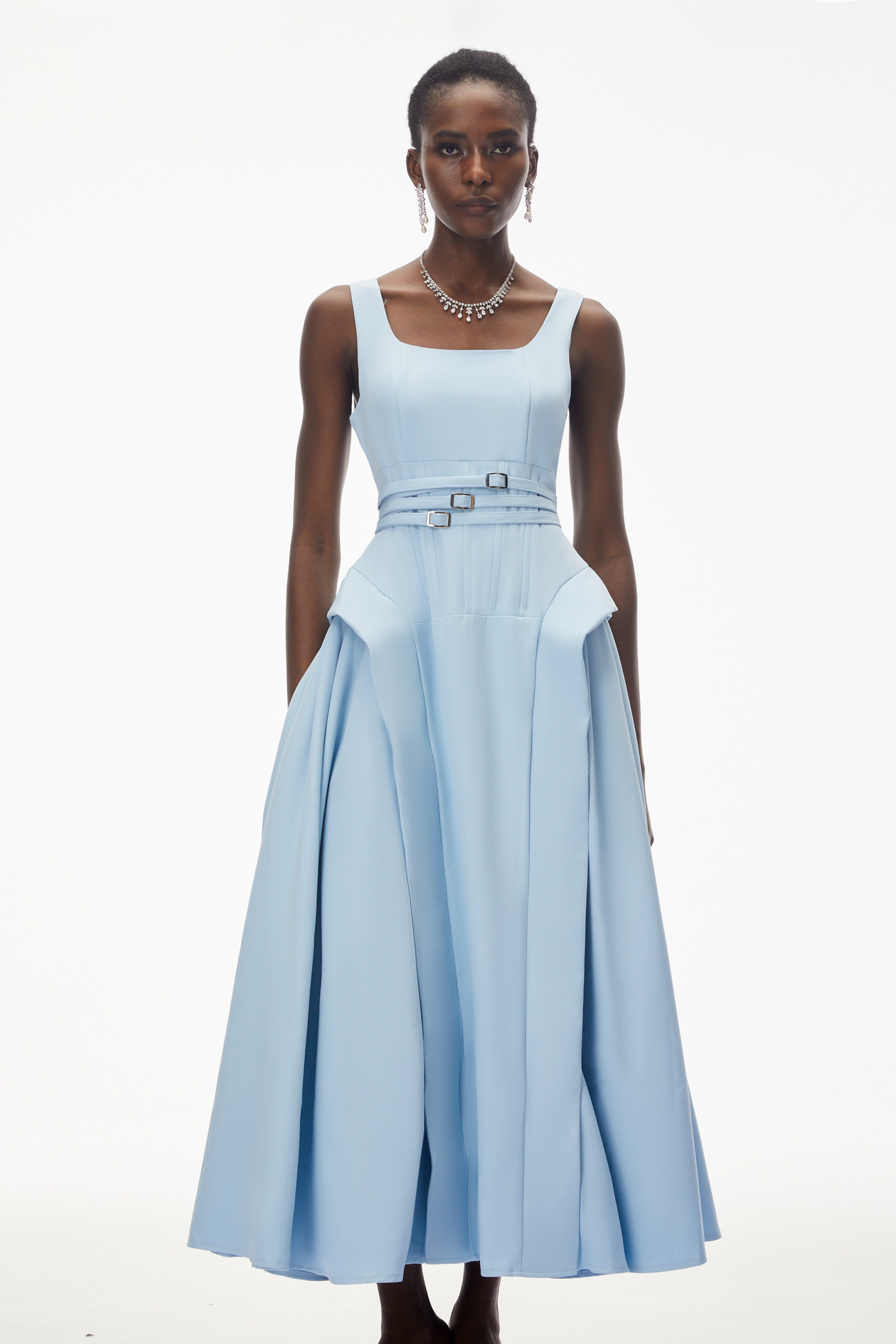 Ruby Sky Blue Ruffled Ruched Maxi Dress